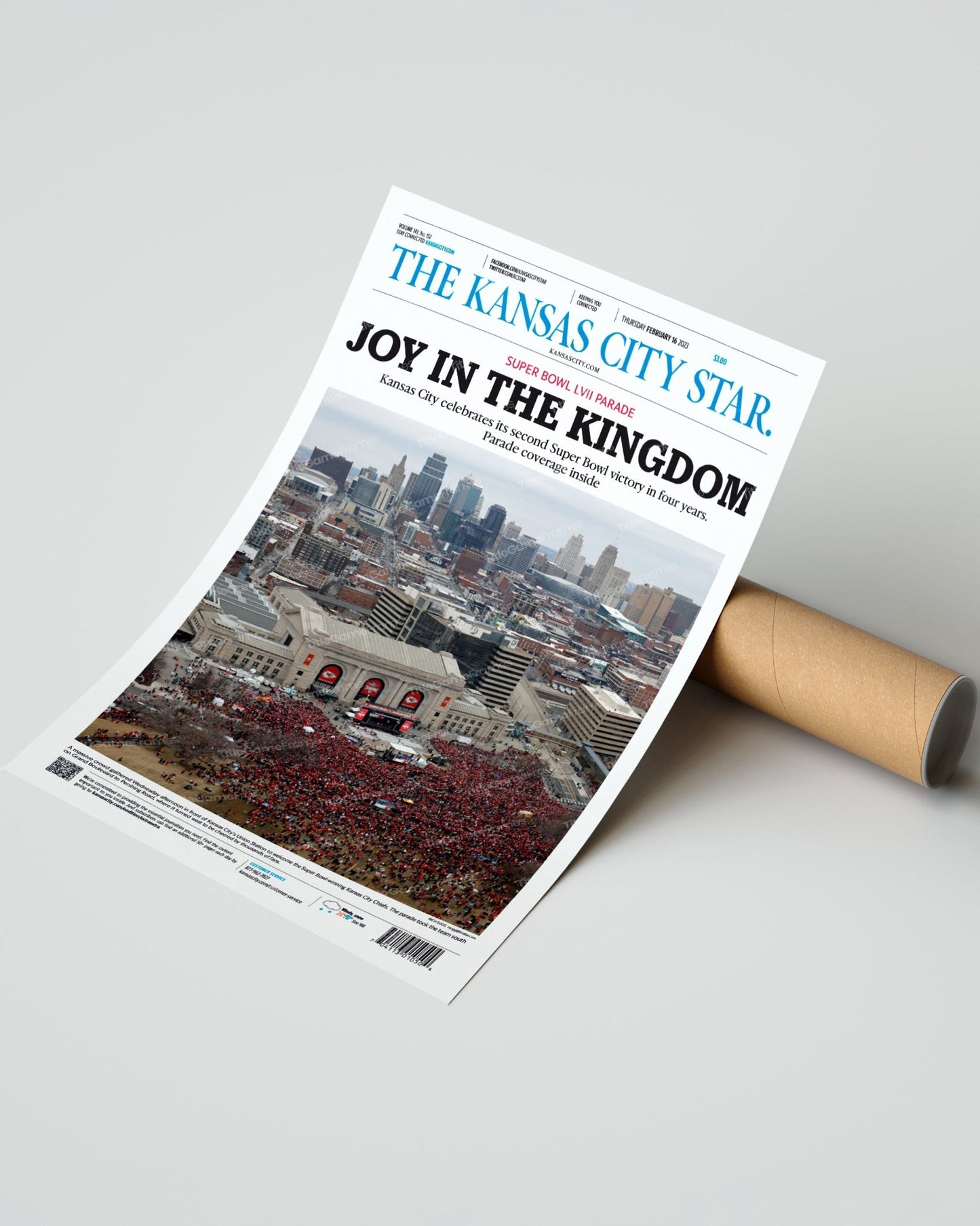 2023 Kansas City Chiefs “Joy in the Kingdom” Super Bowl LVII Championship Parade Framed Front Page Newspaper - TitleGameFrames.com