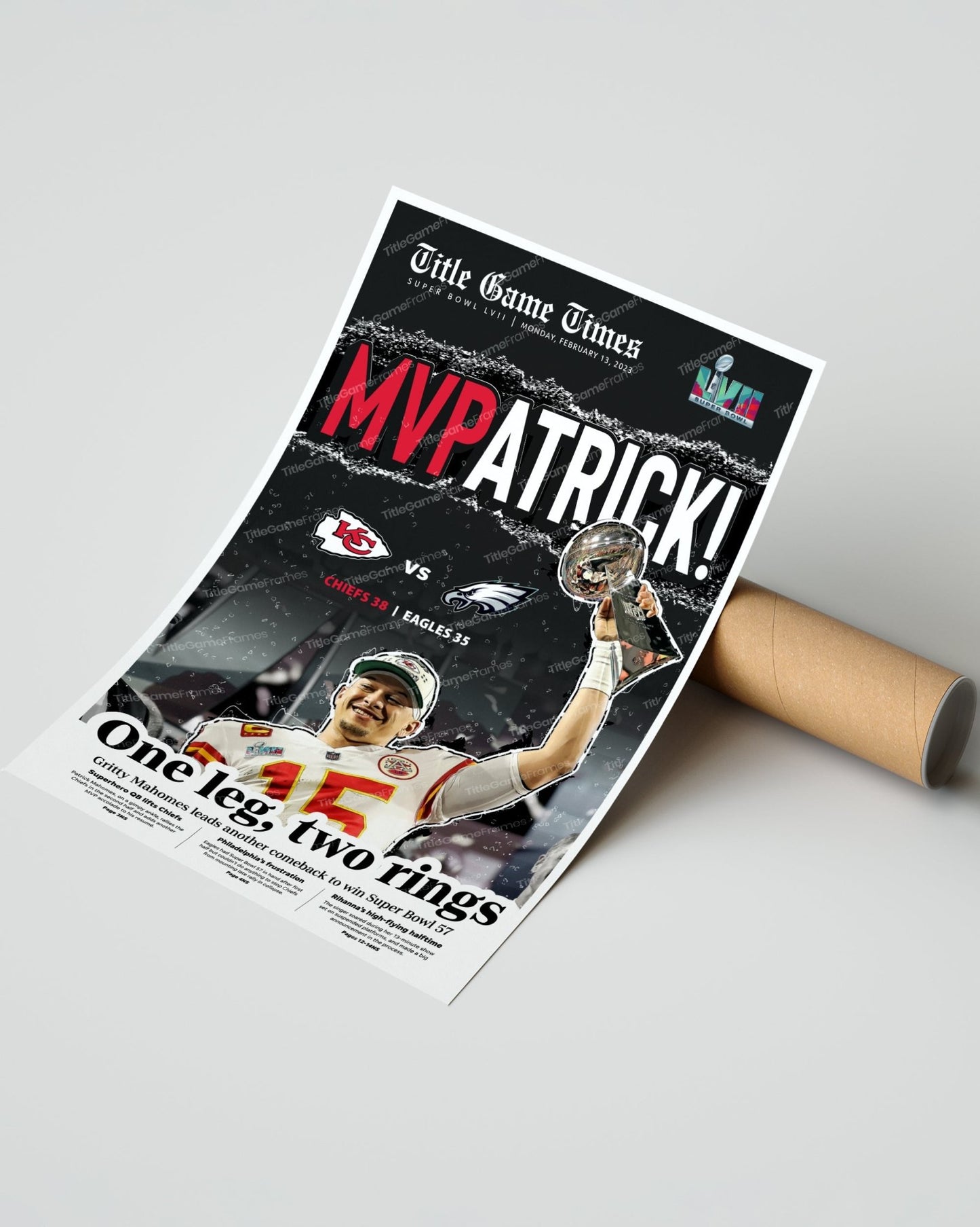 2023 Kansas City Chiefs “MVPatrick” Super Bowl LVII Champions Framed Front Page Newspaper - TitleGameFrames.com