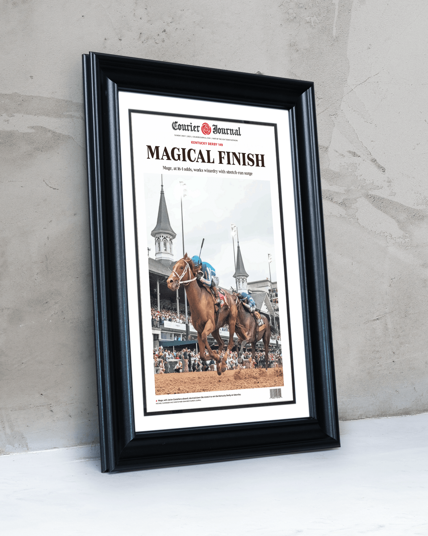 2023 Kentucky Derby “MAGICAL FINISH” Mage Winning Horse Framed Newspaper - TitleGameFrames.com
