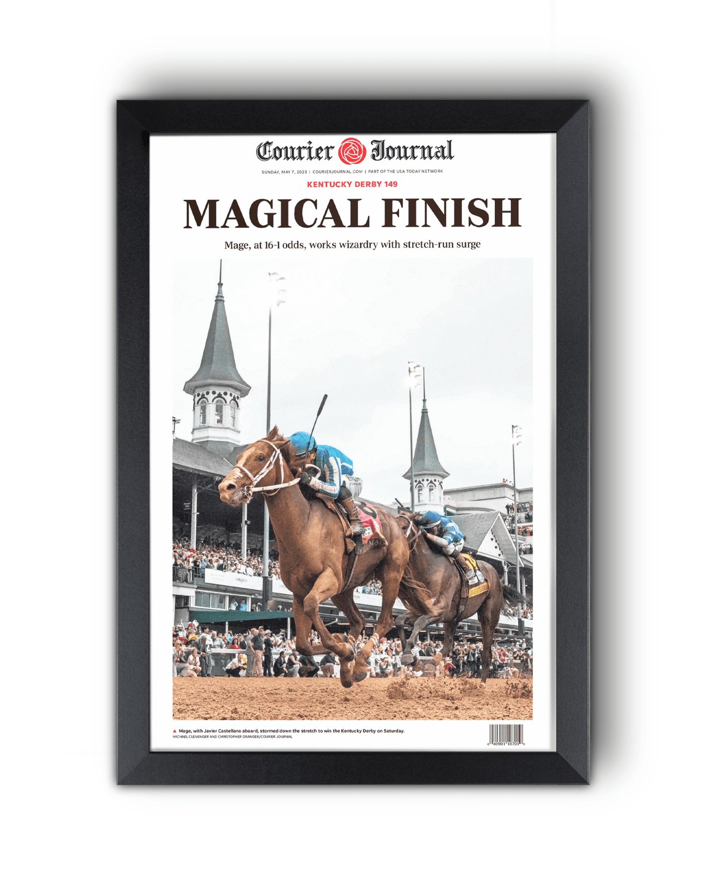 2023 Kentucky Derby “MAGICAL FINISH” Mage Winning Horse Framed Newspaper - TitleGameFrames.com