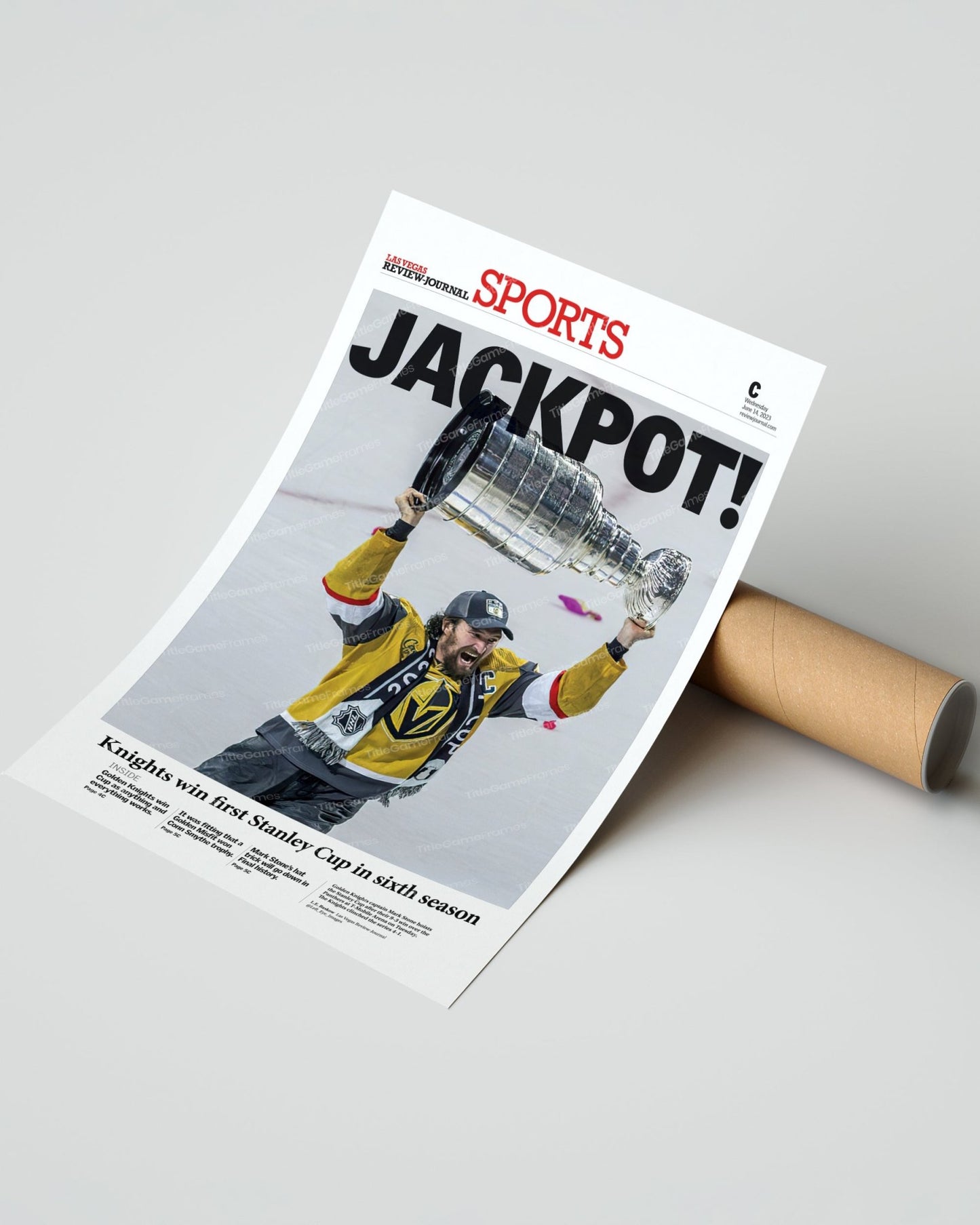 2023 Las Vegas Golden Knights 'JACKPOT!' Mark Stone Commemorative Newspaper - TitleGameFrames.com