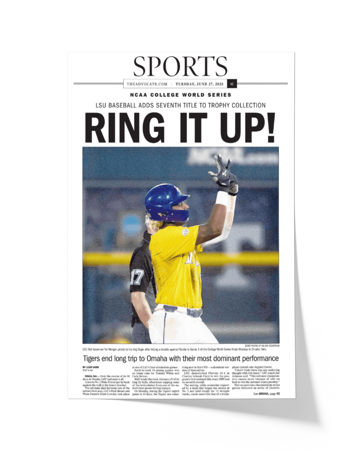 2023 LSU Tigers “Ring it Up!” College World Series Champions Commemorative Newspaper - TitleGameFrames.com
