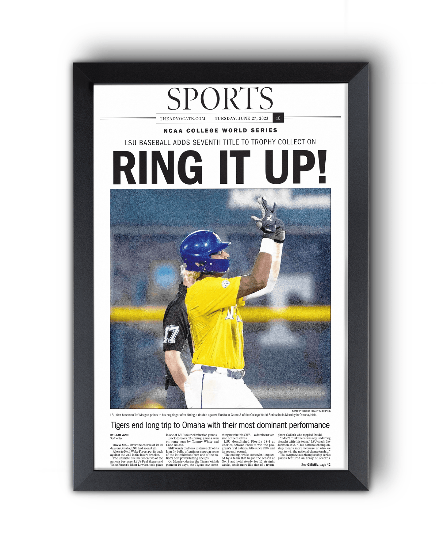 2023 LSU Tigers “Ring it Up!” College World Series Champions Commemorative Newspaper - TitleGameFrames.com