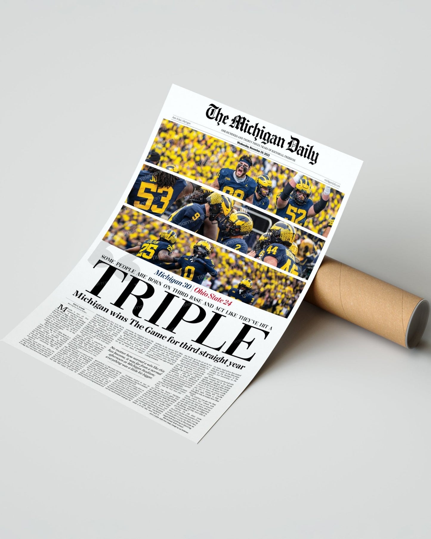 2023 Michigan Wolverines' Third Consecutive Victory Over Ohio State: 'TRIPLE' - Framed Print - TitleGameFrames.com