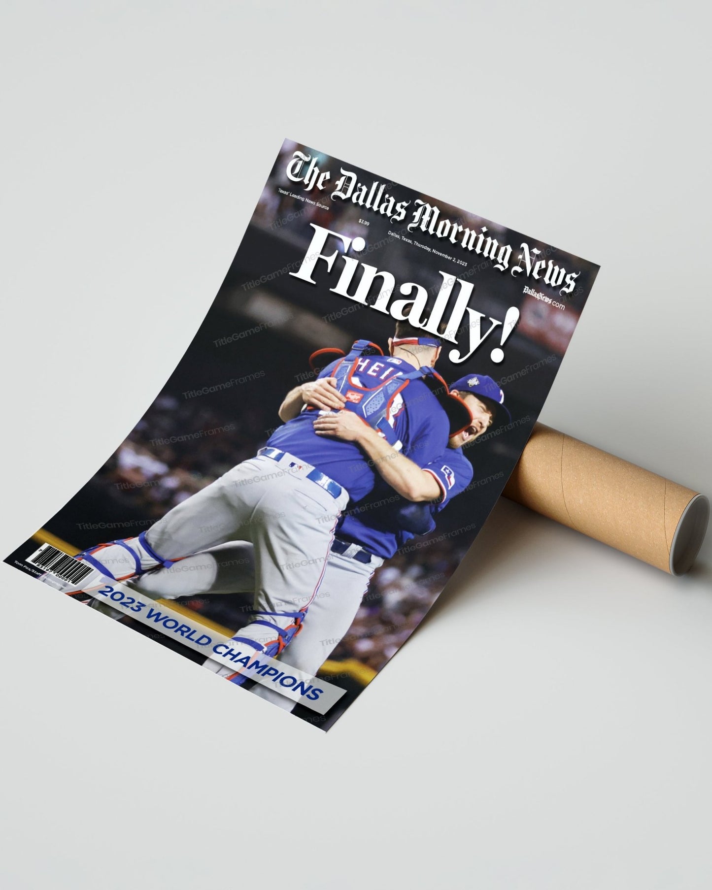 2023 Texas Rangers World Series "Finally!" - Commemorative Framed Newspaper - TitleGameFrames.com