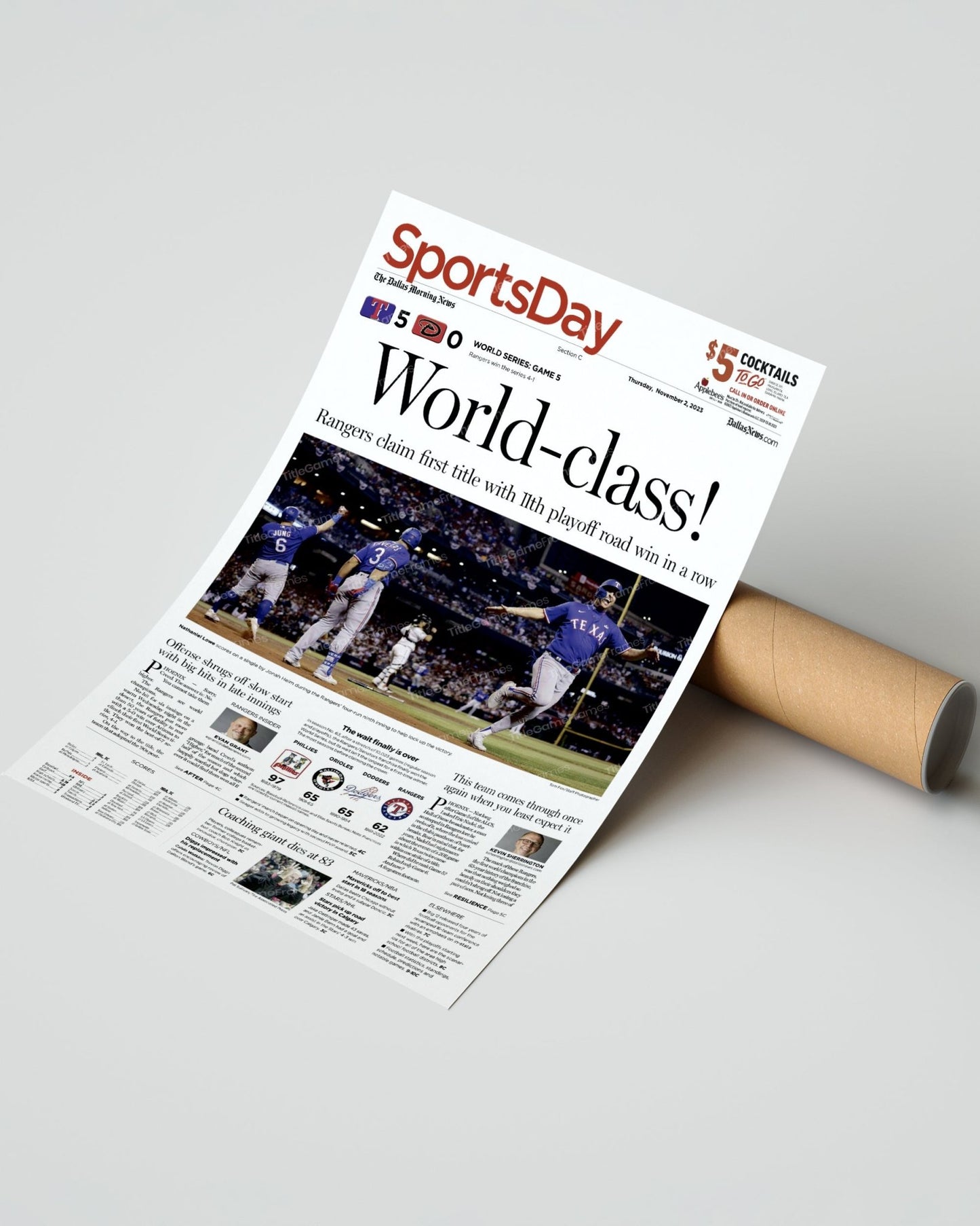 2023 Texas Rangers World Series "World - class!" - Commemorative Framed Newspaper - TitleGameFrames.com