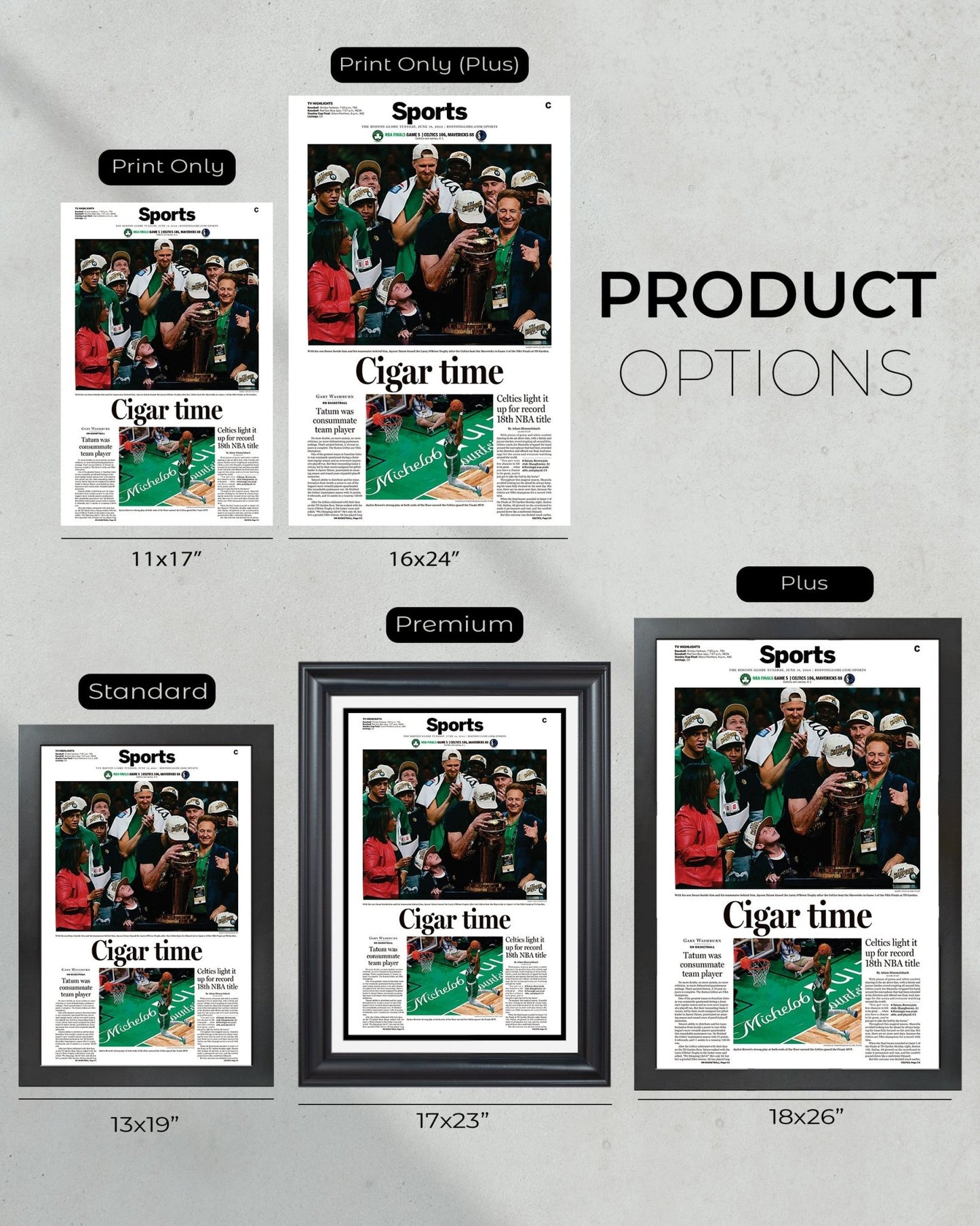 2024 Boston Celtics NBA Champions 'Cigar Time' Framed Commemorative Newspaper - TitleGameFrames.com