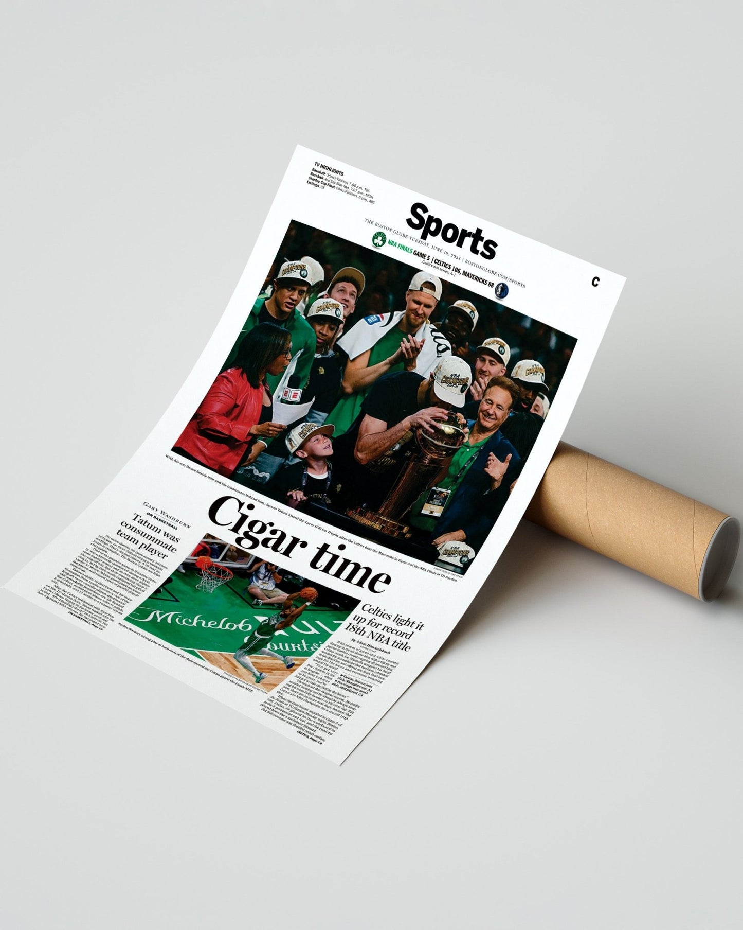 2024 Boston Celtics NBA Champions 'Cigar Time' Framed Commemorative Newspaper - TitleGameFrames.com