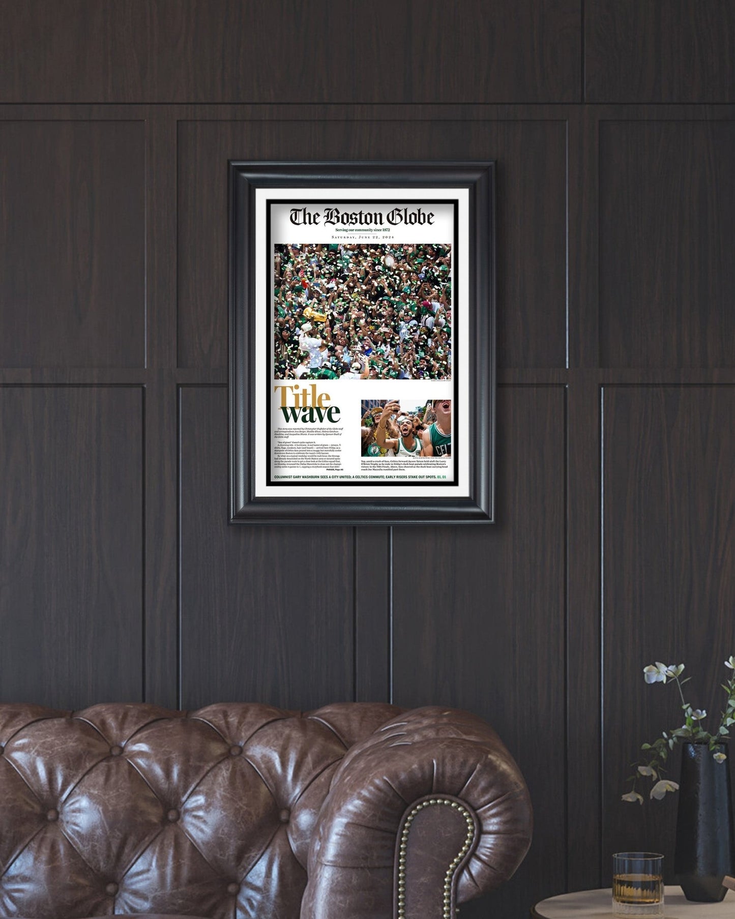 2024 Boston Celtics NBA Champions 'Title Wave' Parade Framed Newspaper - TitleGameFrames.com