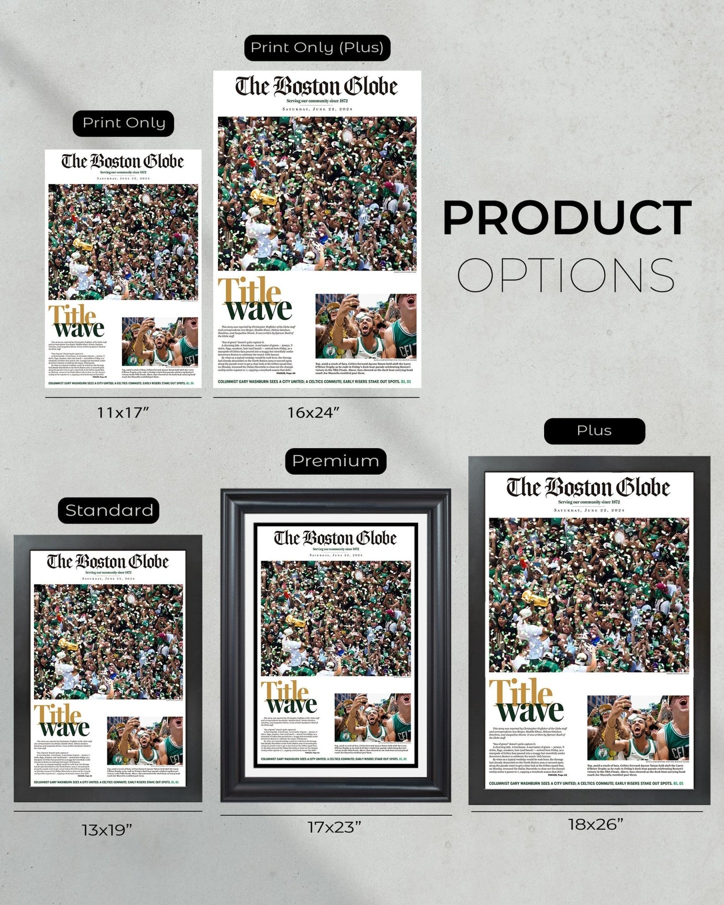 2024 Boston Celtics NBA Champions 'Title Wave' Parade Framed Newspaper - TitleGameFrames.com