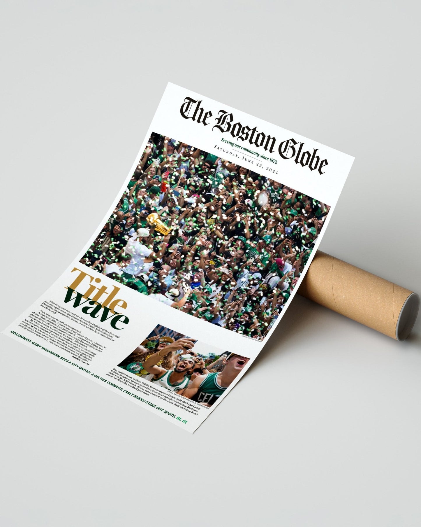 2024 Boston Celtics NBA Champions 'Title Wave' Parade Framed Newspaper - TitleGameFrames.com