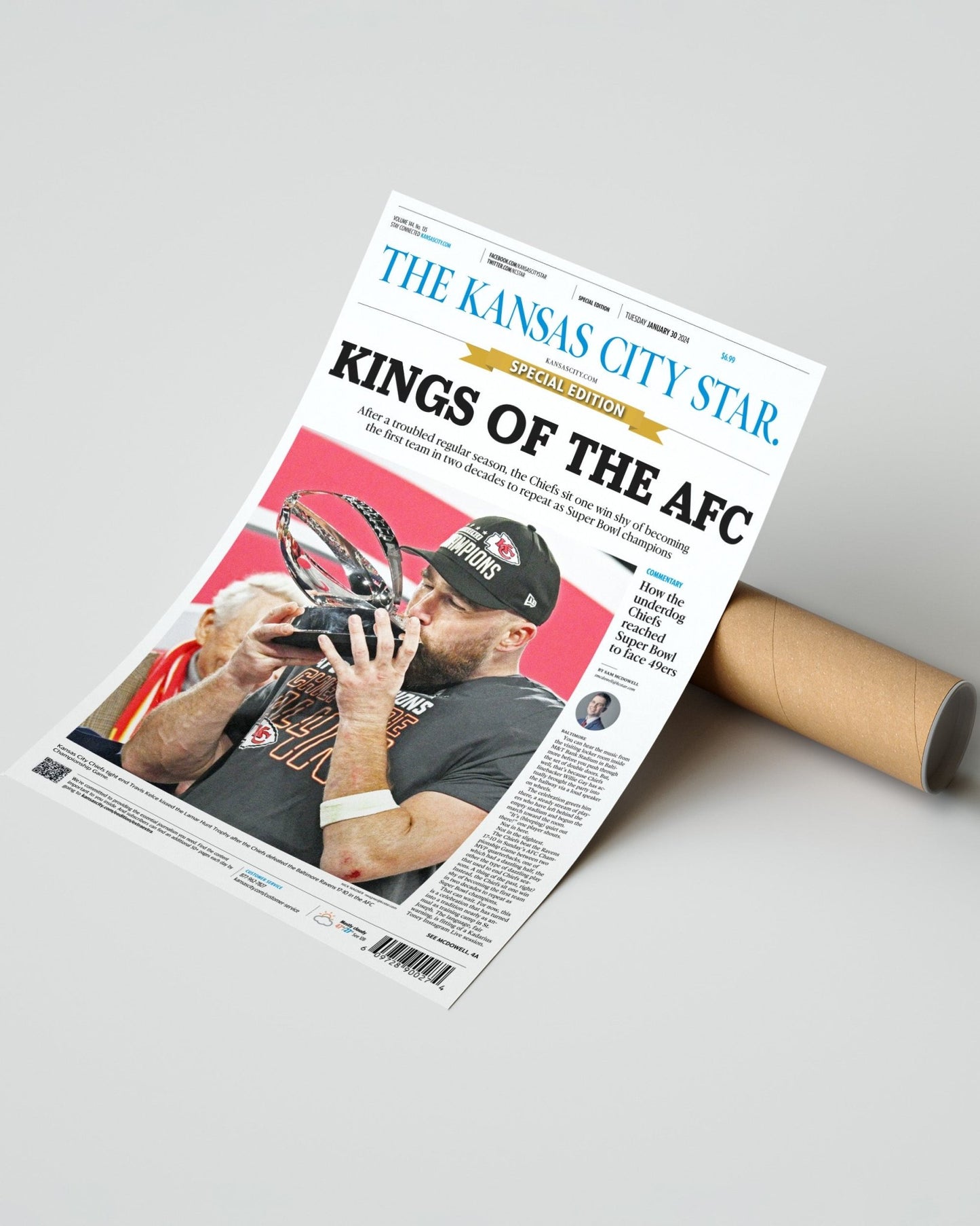 2024 Chiefs AFC Championship Victory "Kings of the AFC" Framed Newspaper Print - Title Game Frames