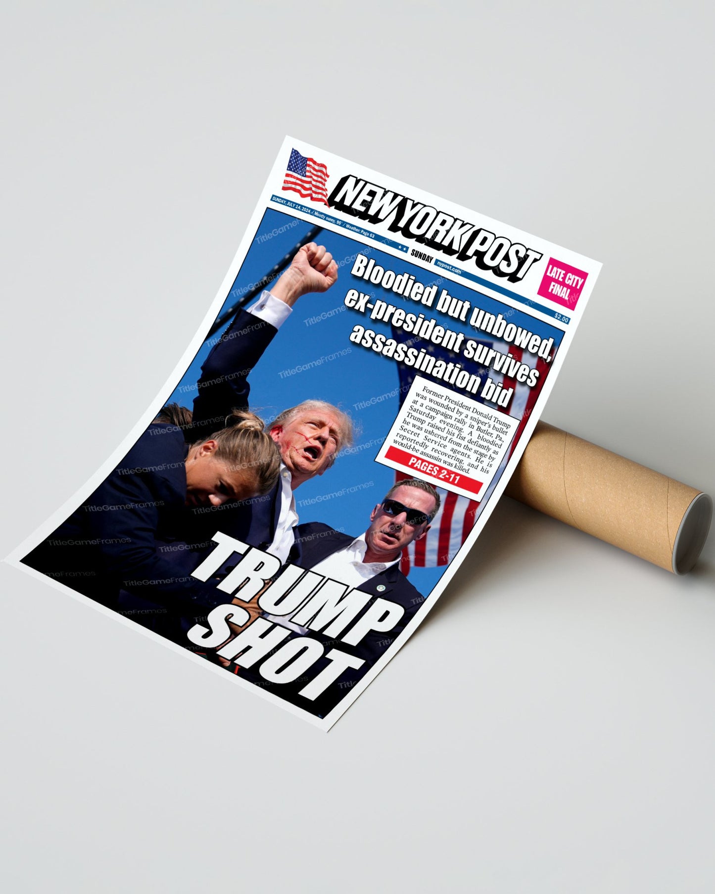 2024 Donald Trump Assassination Attempt: 'TRUMP SHOT' Framed Newspaper - Title Game Frames