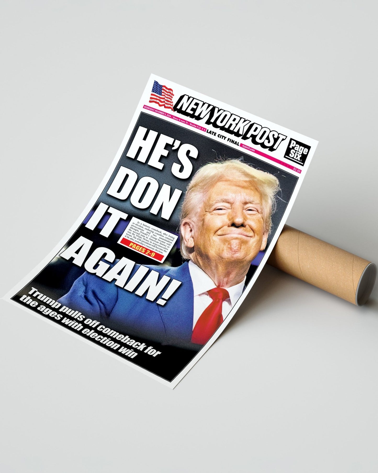 2024 Donald Trump Wins Presidential Election - NY Post Framed Newspaper - Title Game Frames