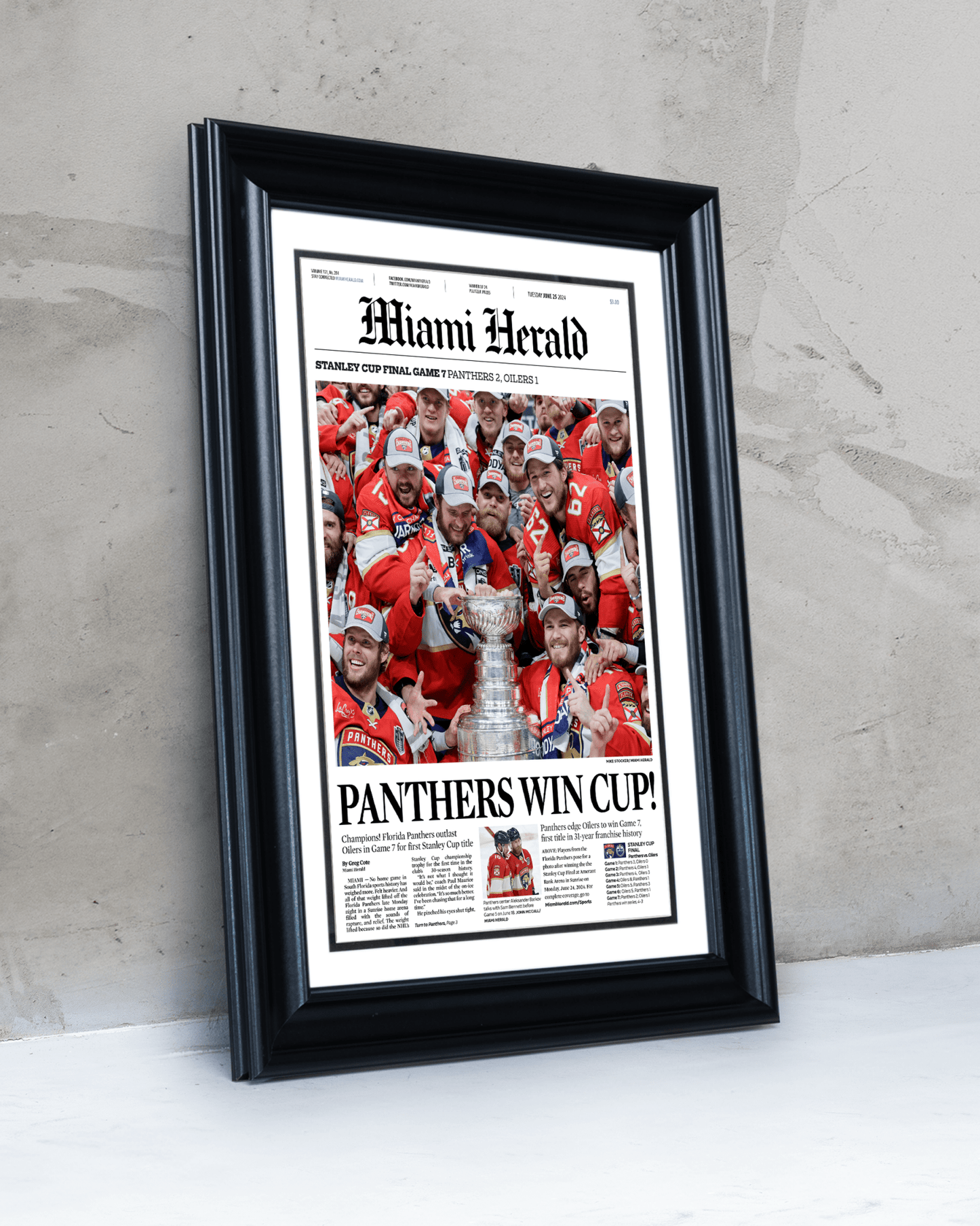 2024 Florida Panthers Stanley Cup Champs Framed Commemorative Newspaper - TitleGameFrames.com