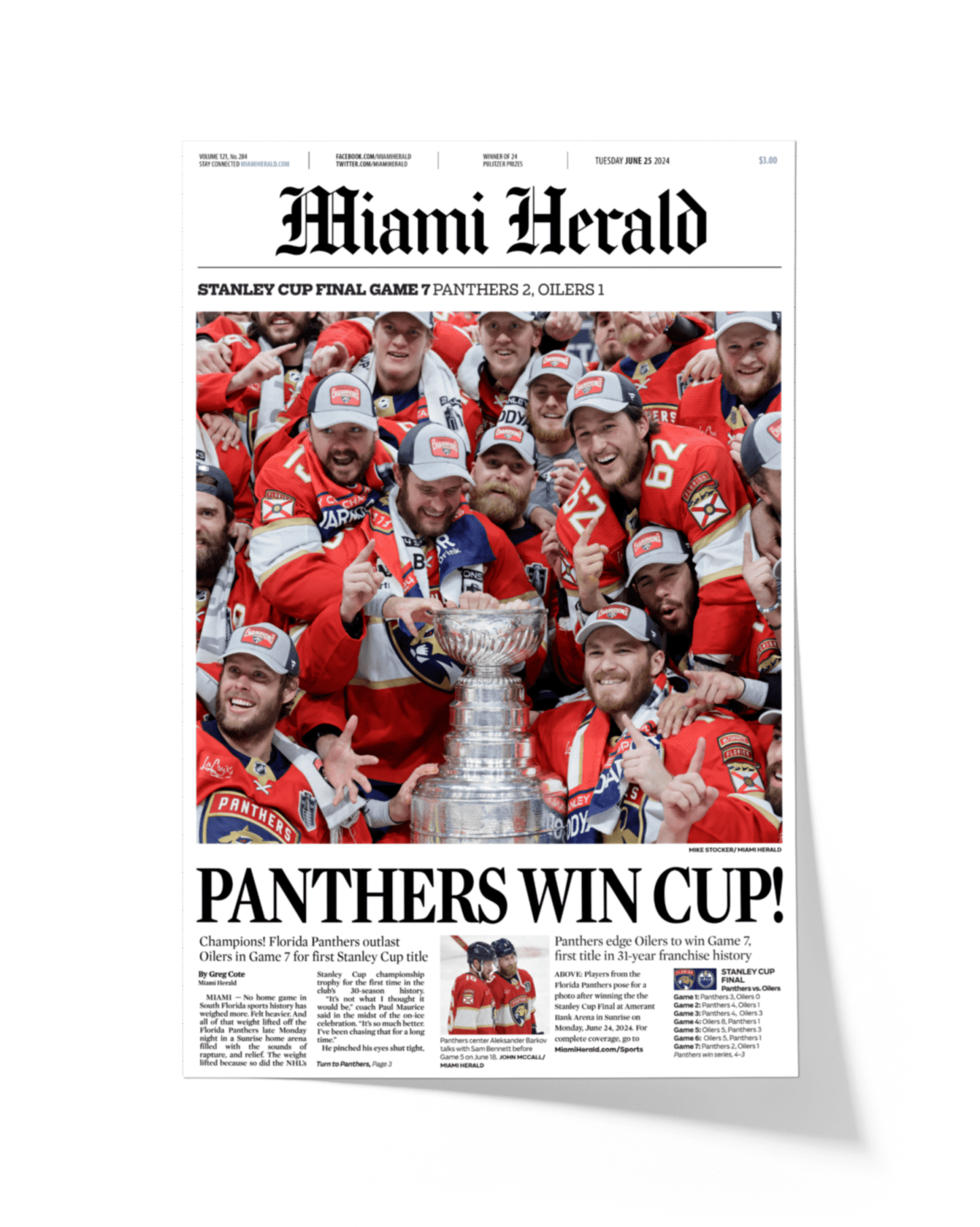 2024 Florida Panthers Stanley Cup Champs Framed Commemorative Newspaper - TitleGameFrames.com