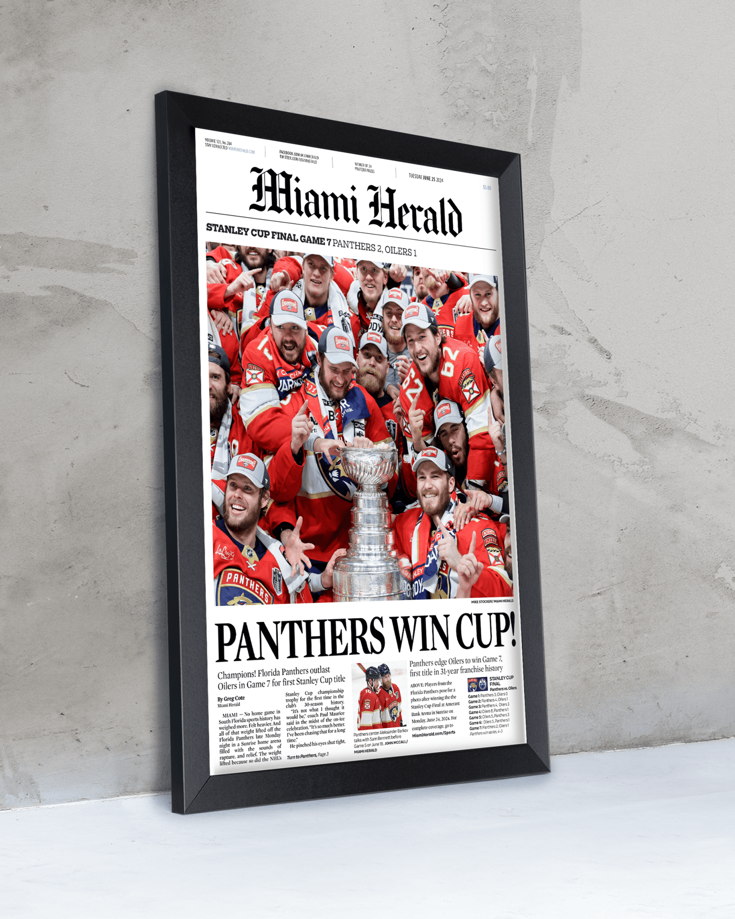 2024 Florida Panthers Stanley Cup Champs Framed Commemorative Newspaper - TitleGameFrames.com