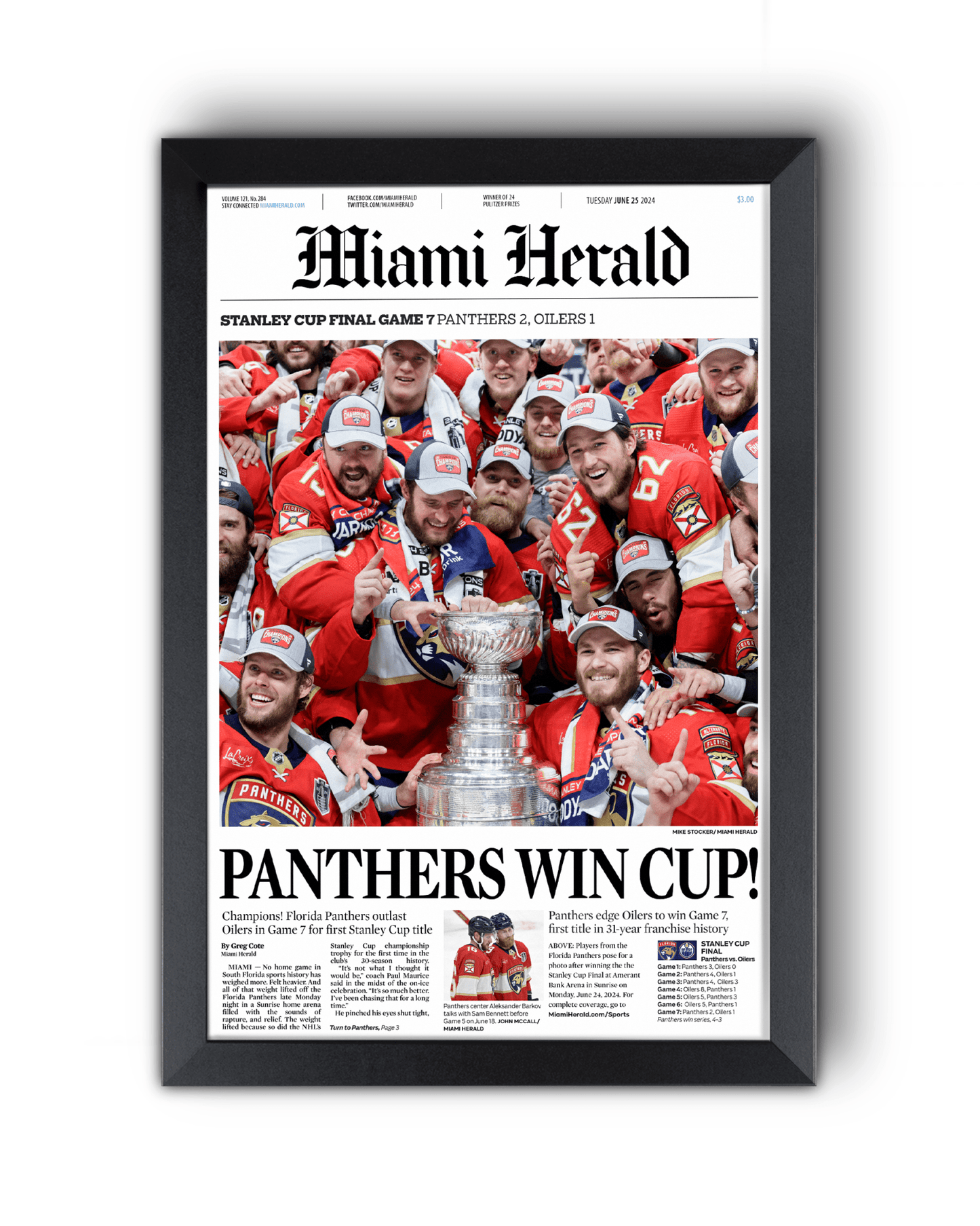 2024 Florida Panthers Stanley Cup Champs Framed Commemorative Newspaper - TitleGameFrames.com