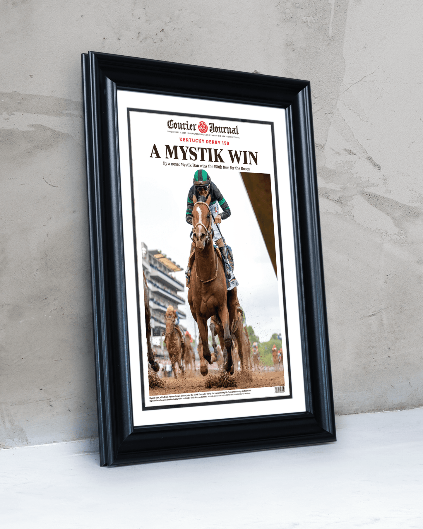 2024 Kentucky Derby Champion - Mystik Dan 'A MYSTIK WIN' | Framed Newspaper - TitleGameFrames.com