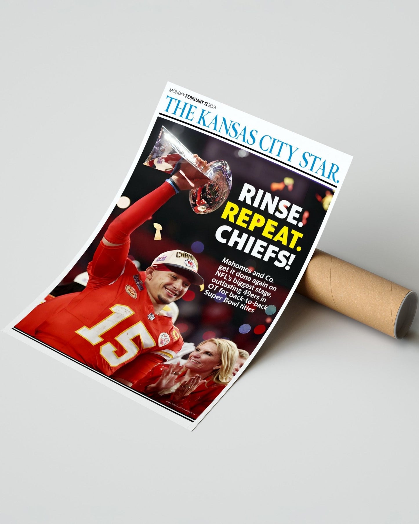 2024 Mahomes Leads Chiefs to Super Bowl LVIII Glory: Framed Newspaper - TitleGameFrames.com