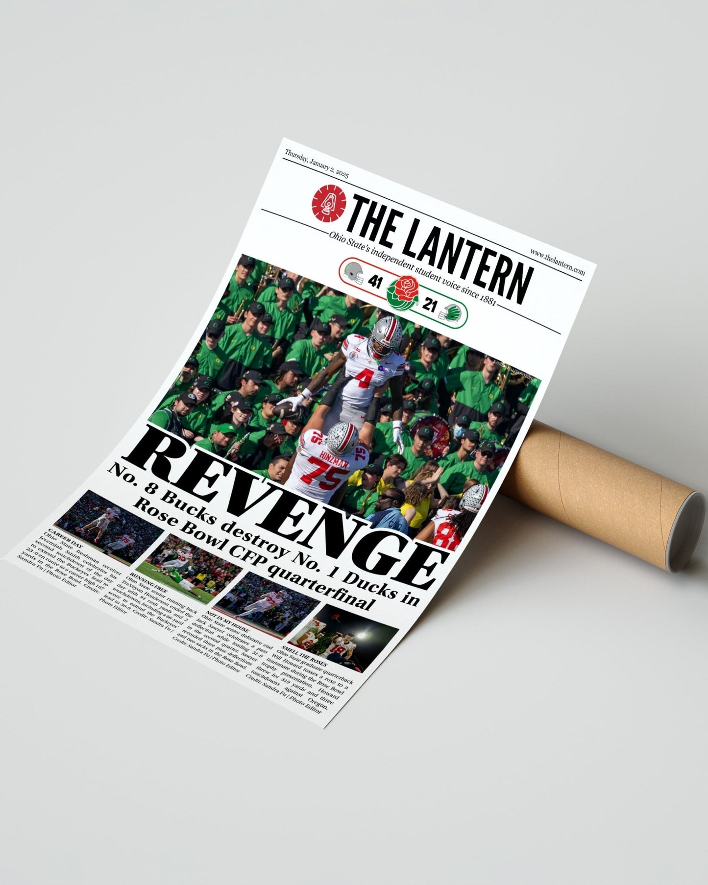 2024 Ohio State Beats Oregon in CFP Quarterfinal "Revenge" The Lantern Framed Newspaper - Title Game Frames