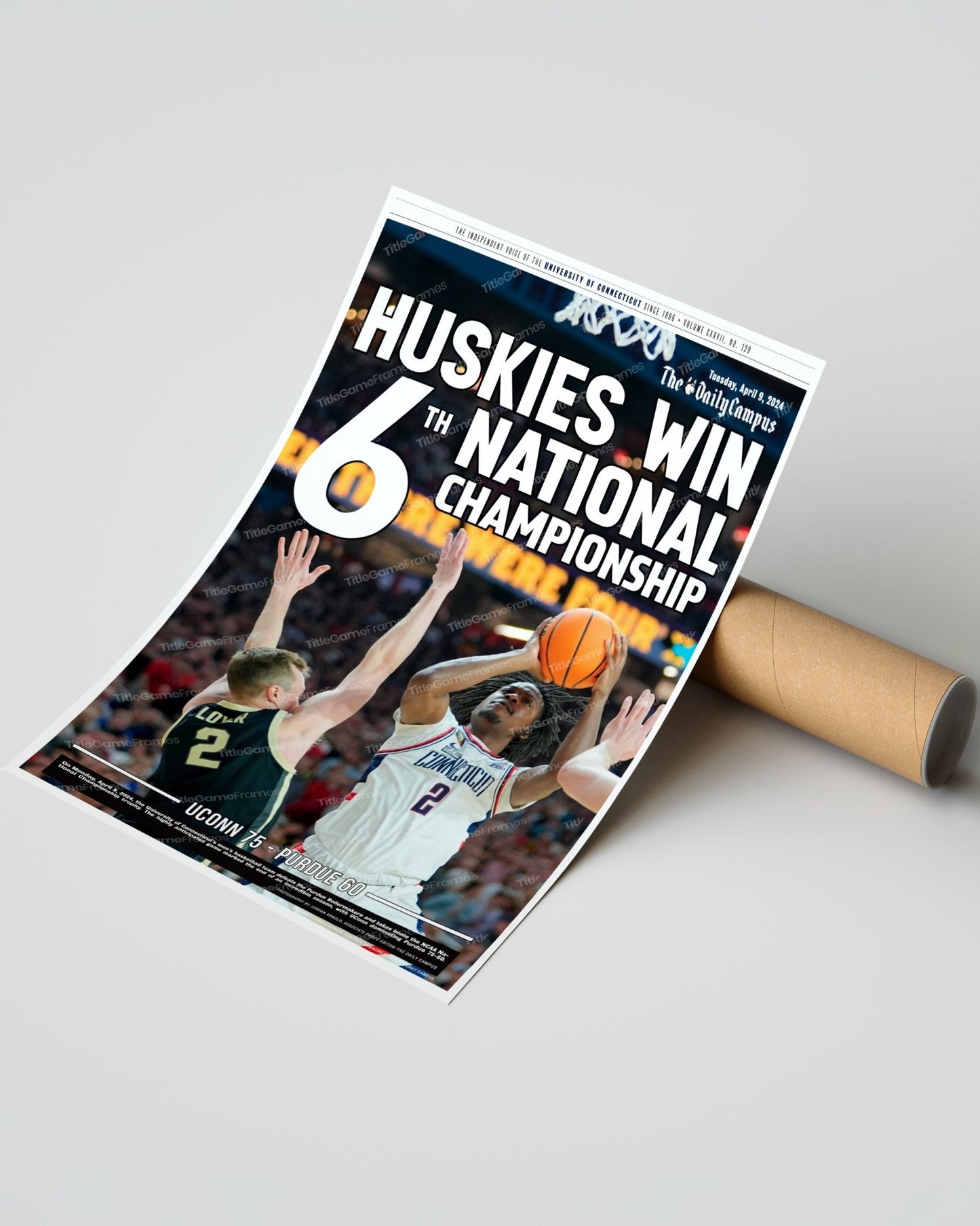2024 Uconn Huskies ‘WIN 6TH' NCAA Champions Framed Newspaper - Title Game Frames