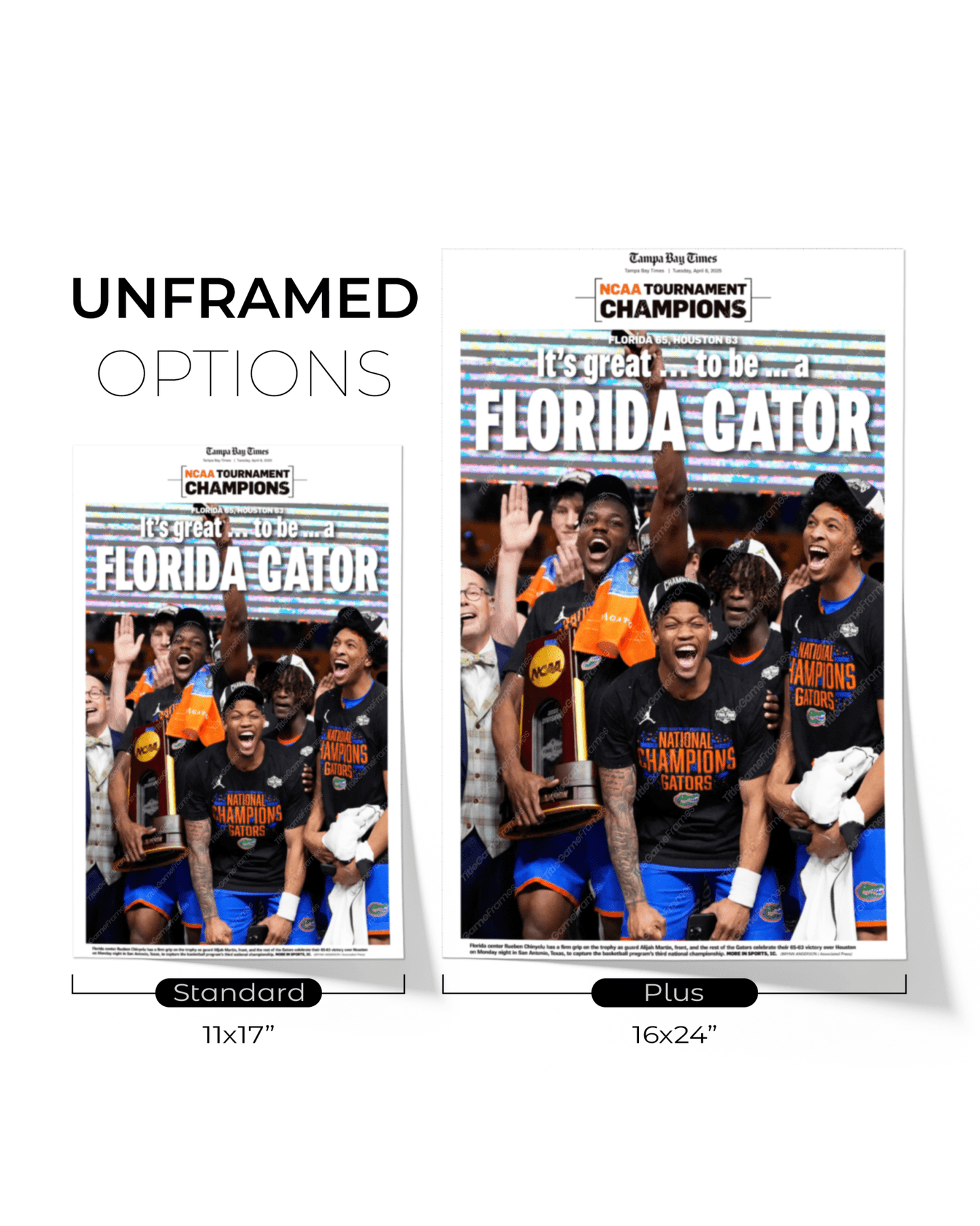 2025 Florida Gators NCAA Basketball Champions - Front Page Newspaper - TitleGameFrames.com