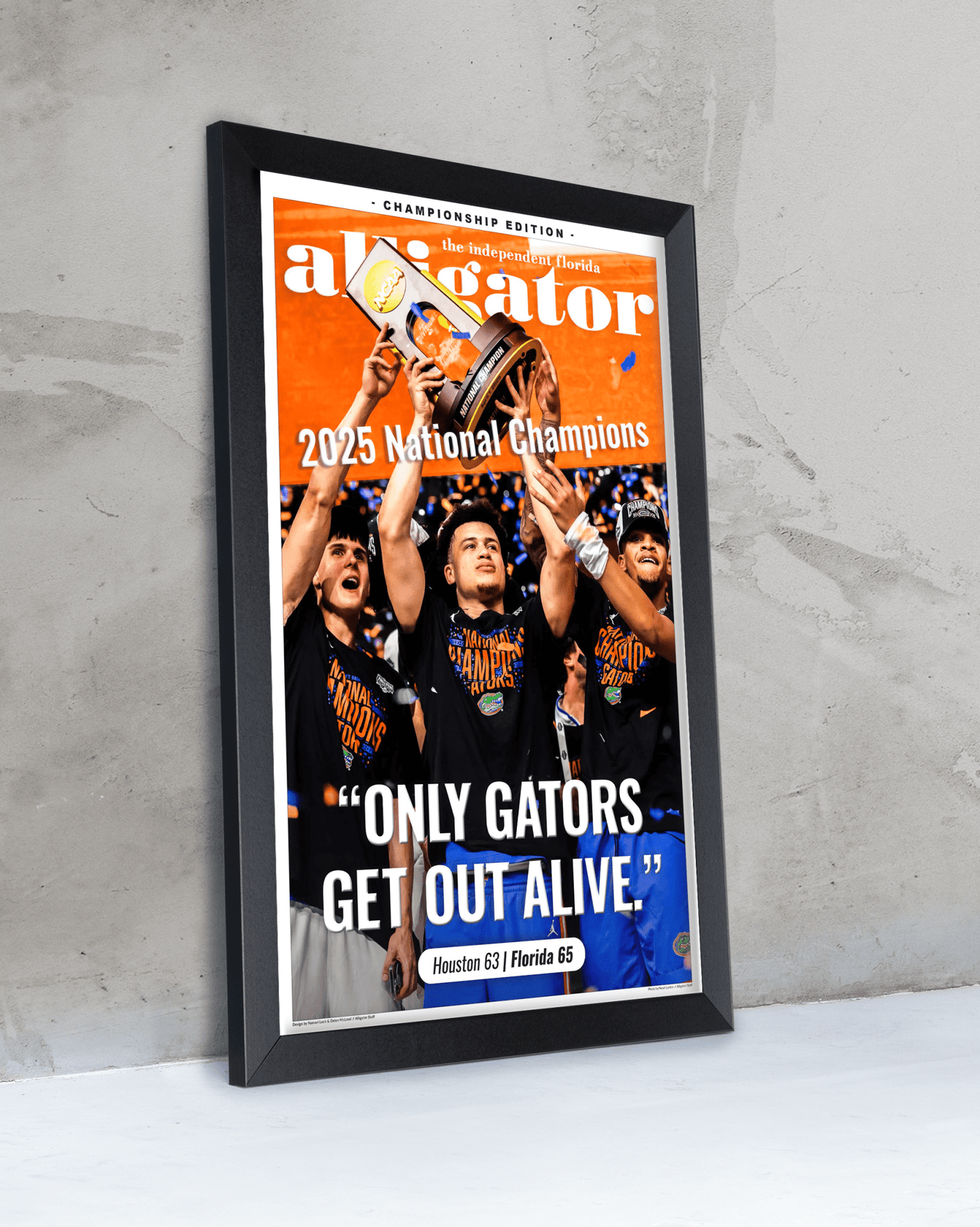 2025 Florida Gators NCAA Champions – "Only Gators Get Out Alive" Framed Alligator Newspaper - TitleGameFrames.com
