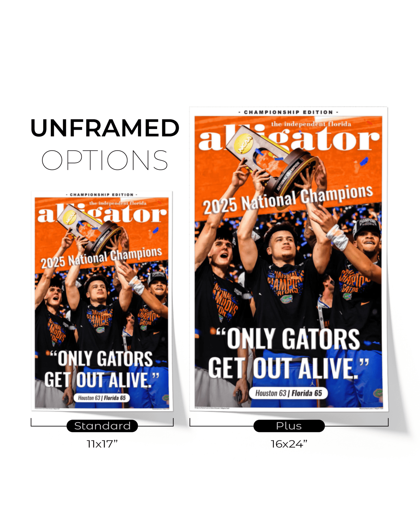 2025 Florida Gators NCAA Champions – "Only Gators Get Out Alive" Framed Alligator Newspaper - TitleGameFrames.com