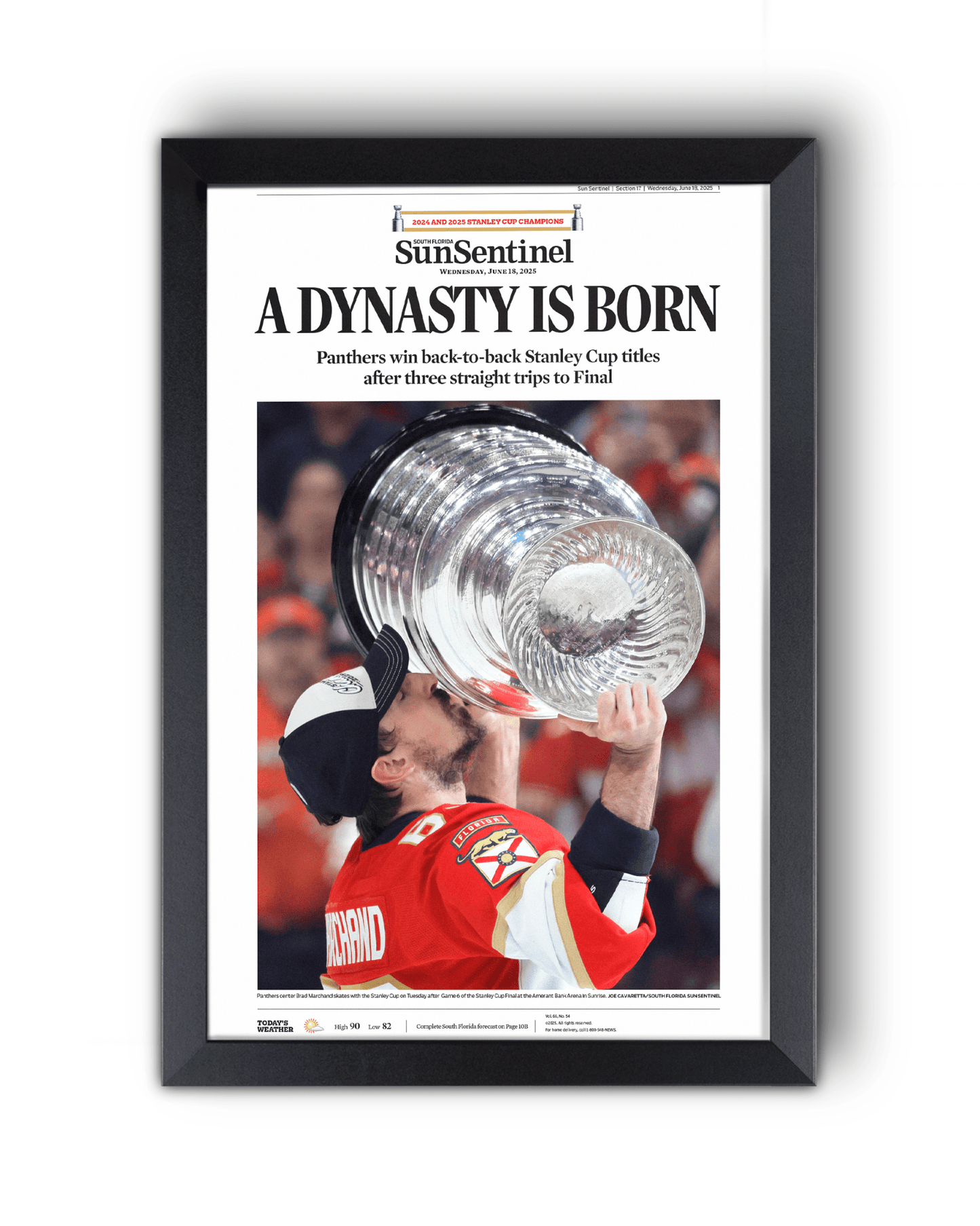 2025 Florida Panthers Stanley Cup Champions "A DYNASTY IS BORN!" Framed Newspaper - TitleGameFrames.com
