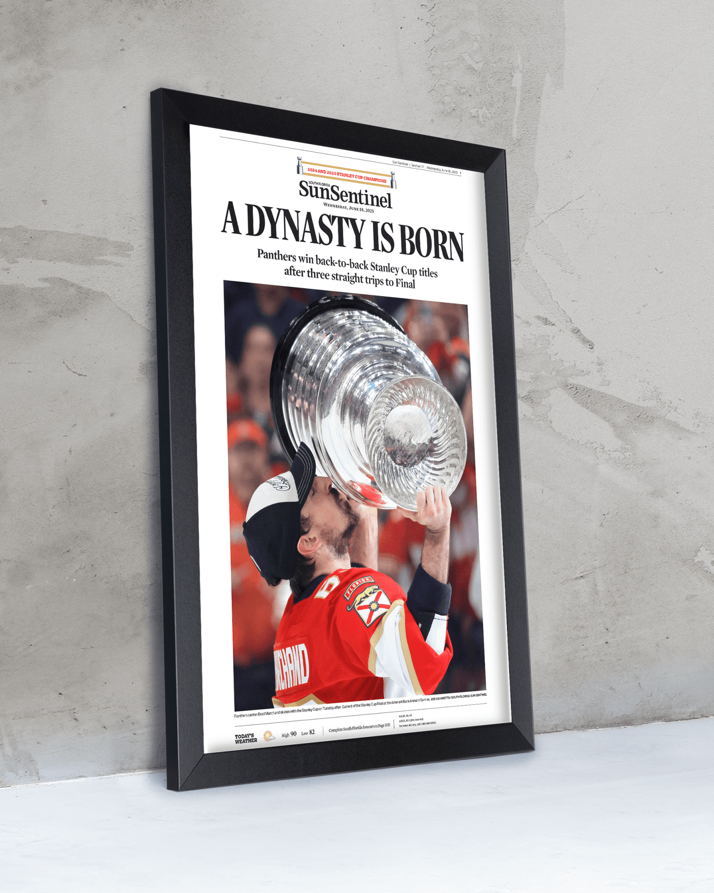2025 Florida Panthers Stanley Cup Champions "A DYNASTY IS BORN!" Framed Newspaper - TitleGameFrames.com