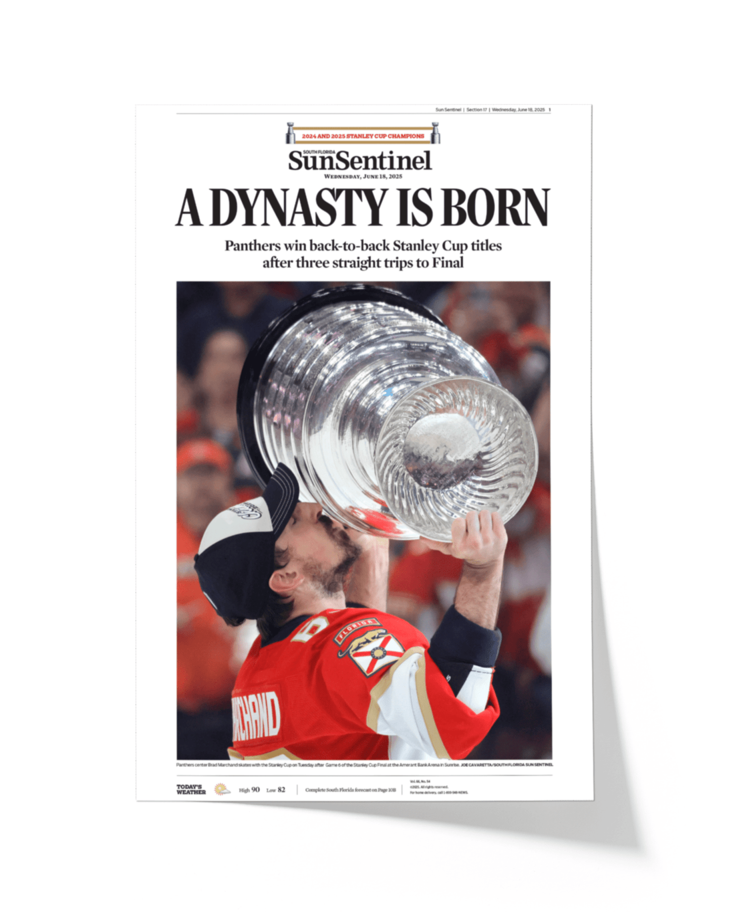 2025 Florida Panthers Stanley Cup Champions "A DYNASTY IS BORN!" Framed Newspaper - TitleGameFrames.com