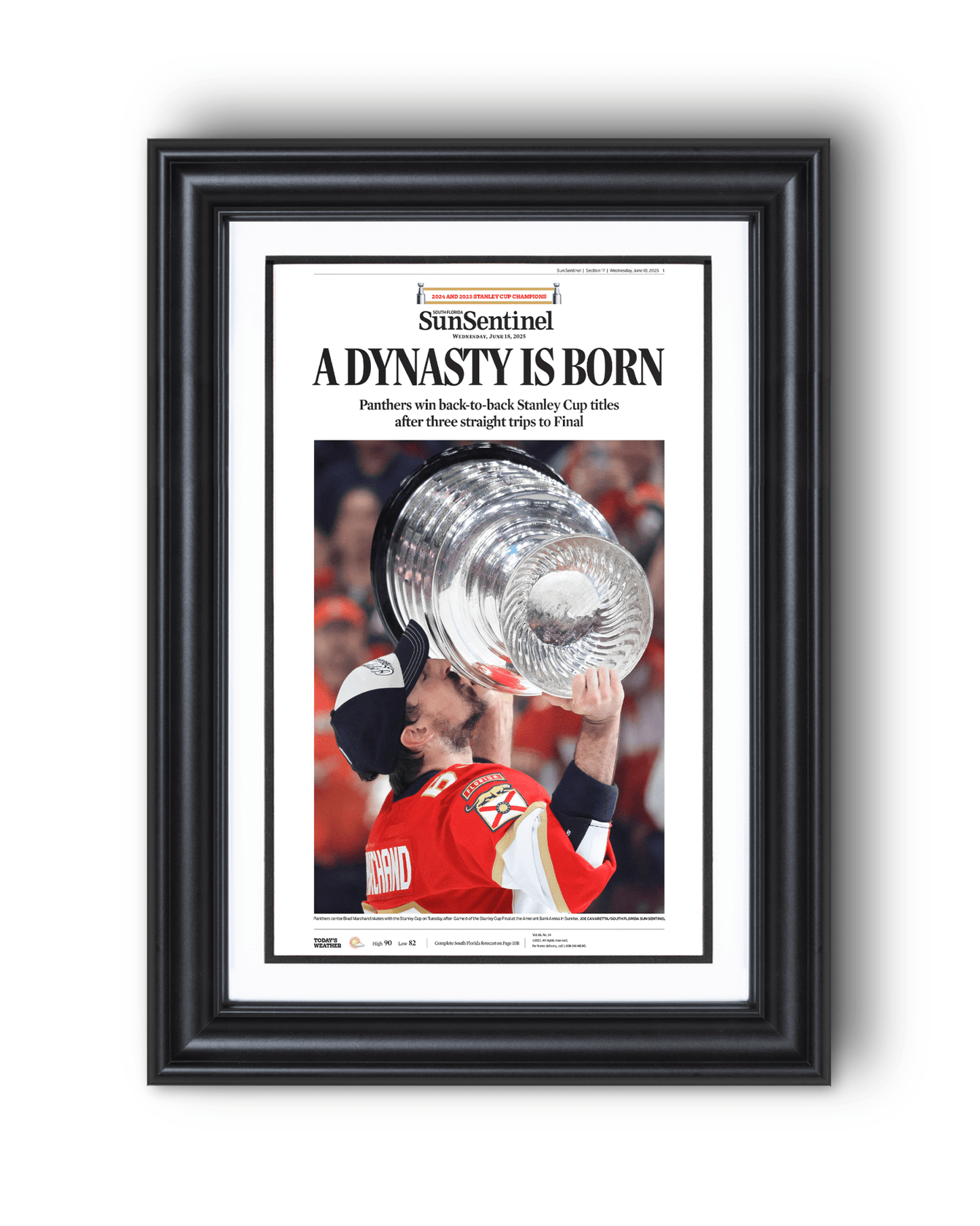 2025 Florida Panthers Stanley Cup Champions "A DYNASTY IS BORN!" Framed Newspaper - TitleGameFrames.com
