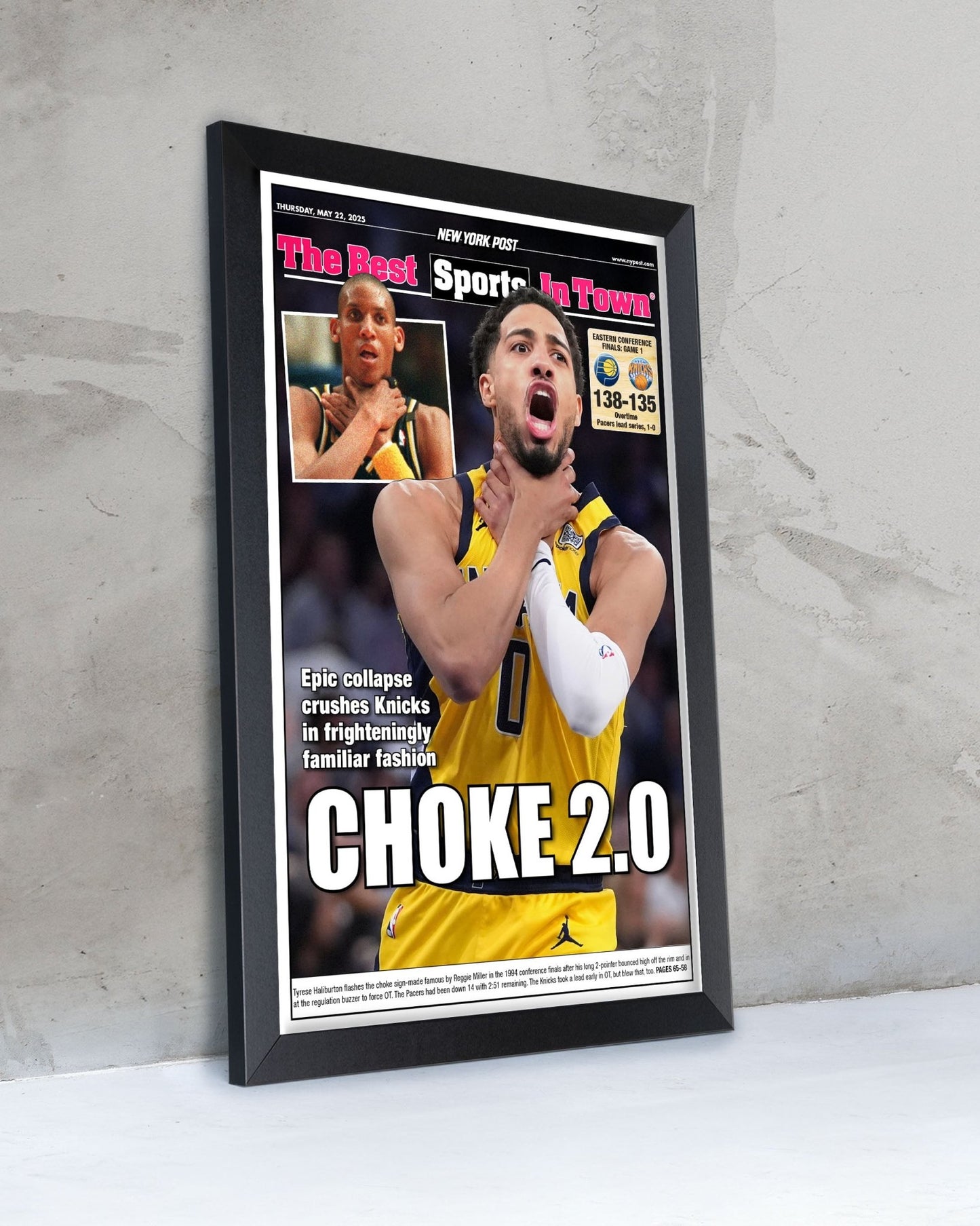 2025 Indiana Pacers Eastern Conference Winners "CHOKE 2.0!" Framed Newspaper - TitleGameFrames.com