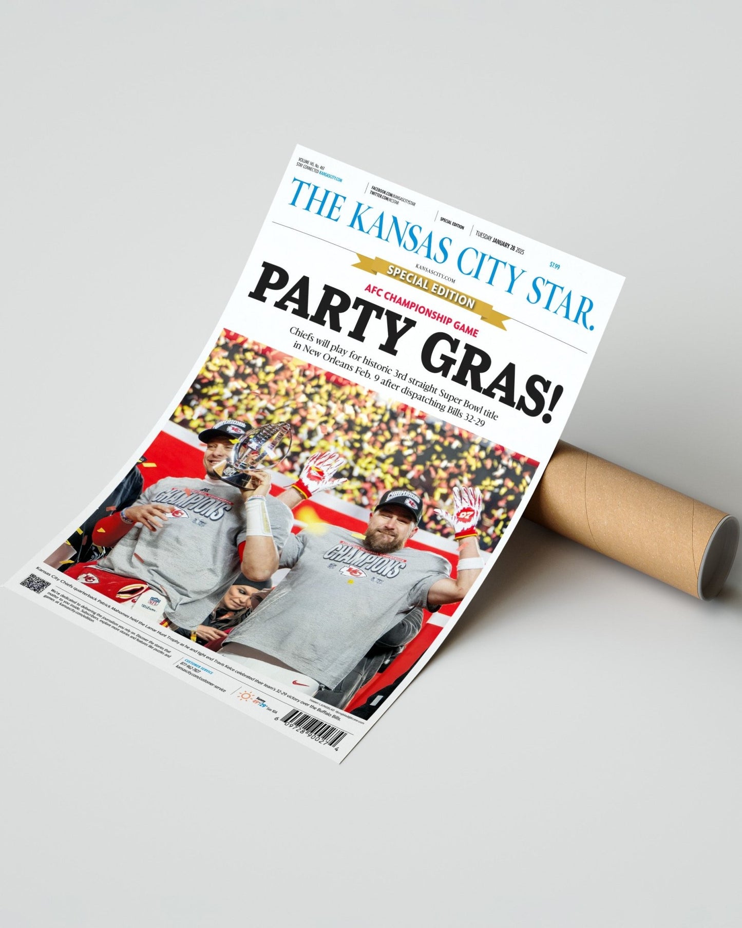 2025 Kansas City Chiefs “PARTY GRAS!” AFC Championship Framed Newspaper - Title Game Frames