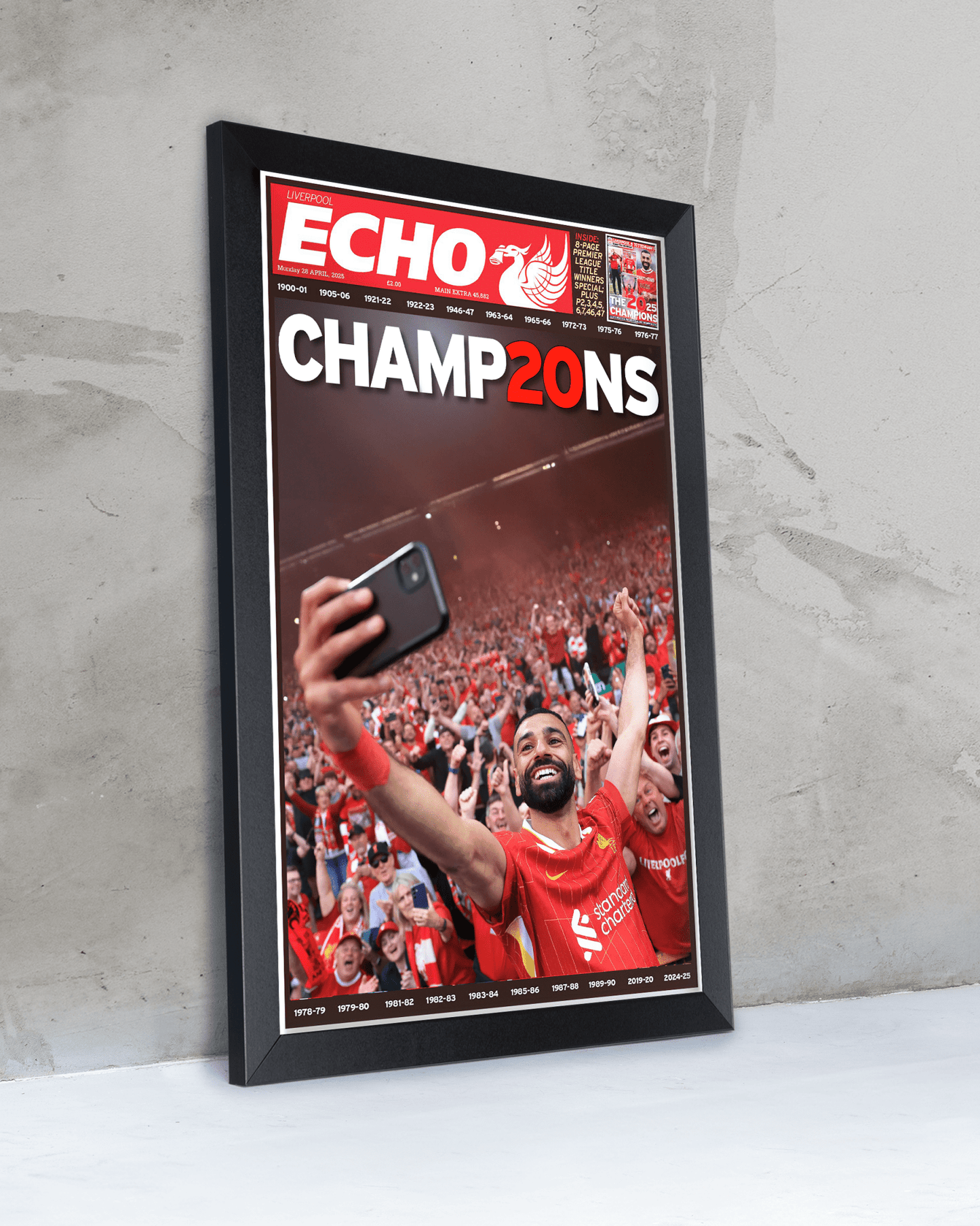 2025 Liverpool Football "CHAMP20NS" 20th English Title Framed Front Page Newspaper - TitleGameFrames.com