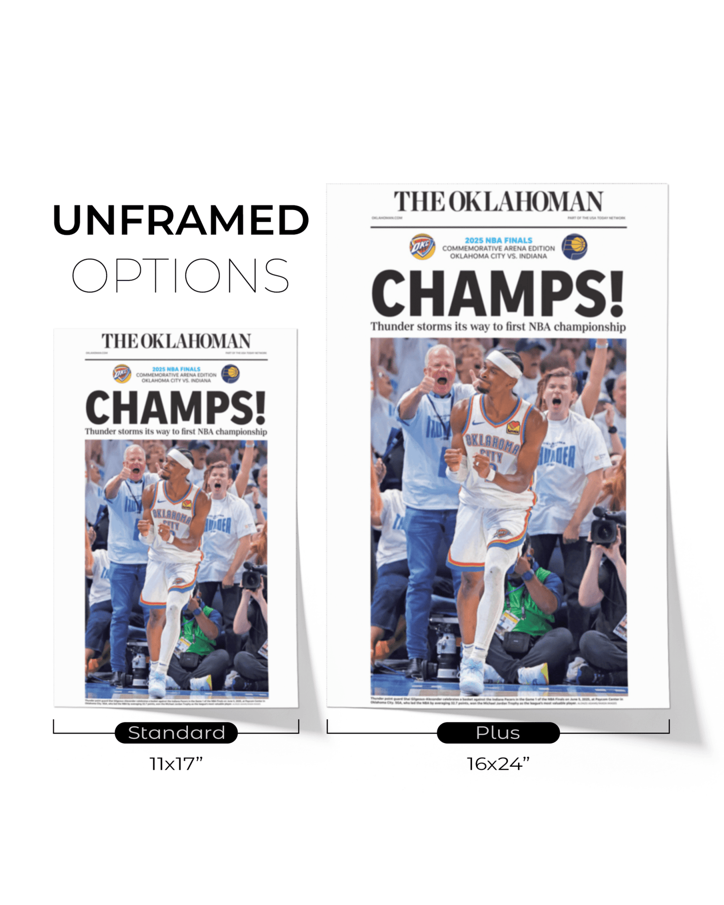 2025 Oklahoma City Thunders NBA Finals "CHAMPS!" Framed Newspaper - TitleGameFrames.com