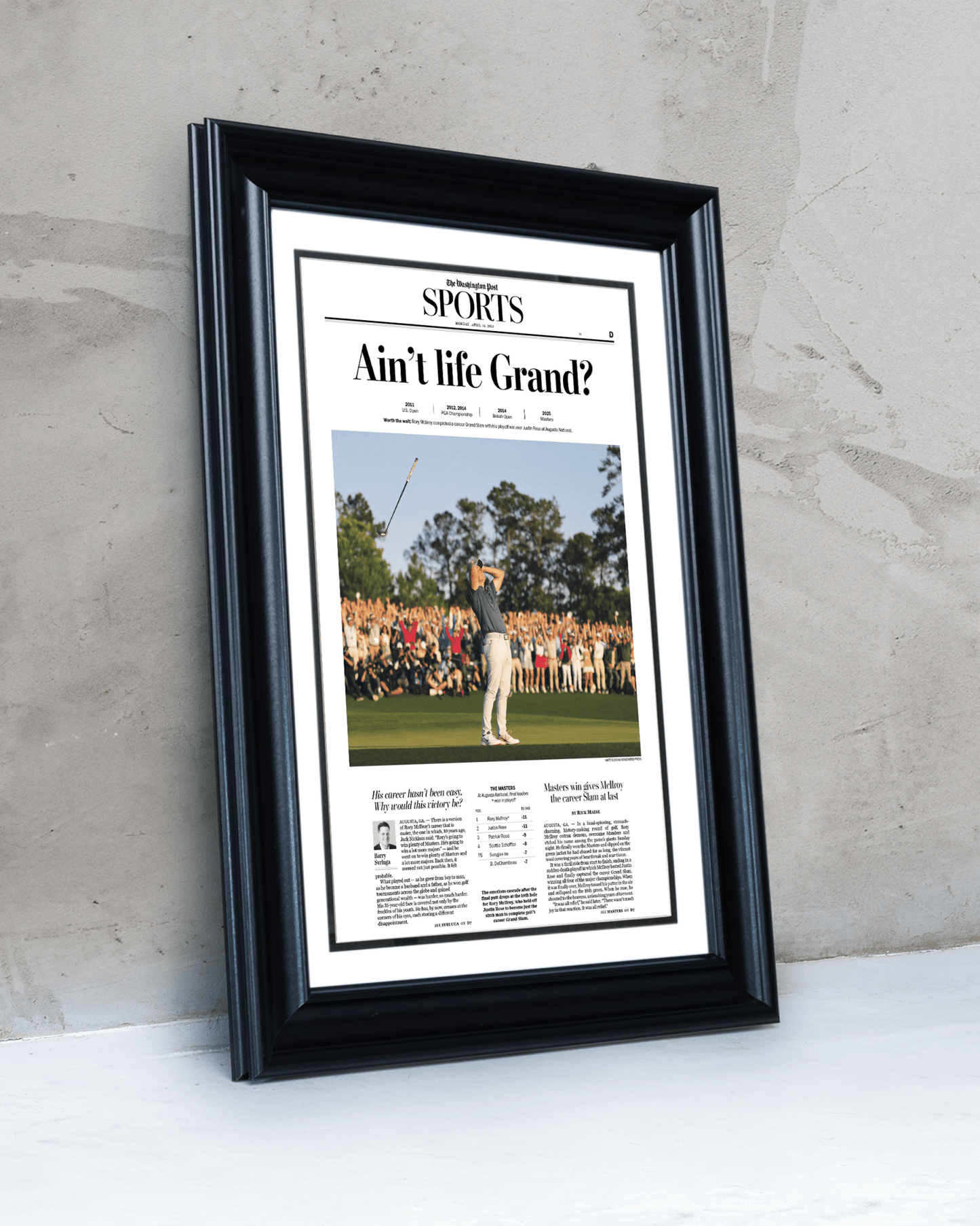 2025 Rory McIlroy Masters Champion 'Ain't Life Grand?' Framed Newspaper - TitleGameFrames.com