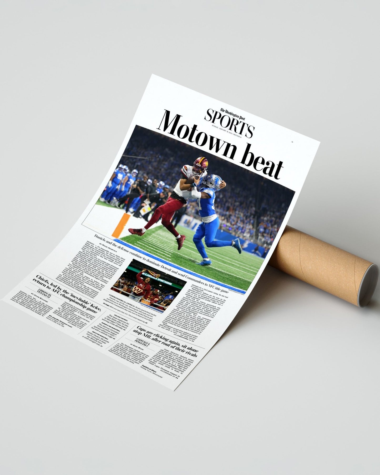 2025 Washington Commanders Stun Lions "Motown Beat" Framed Newspaper - Title Game Frames