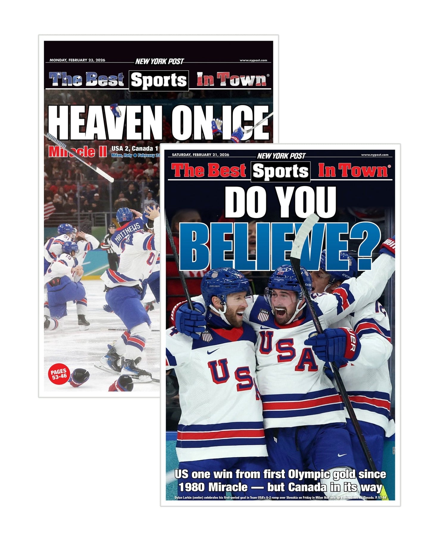 2026 Team USA “Heaven on Ice” Collector Set Olympic Gold Medal Framed Newspaper Duo - TitleGameFrames.com