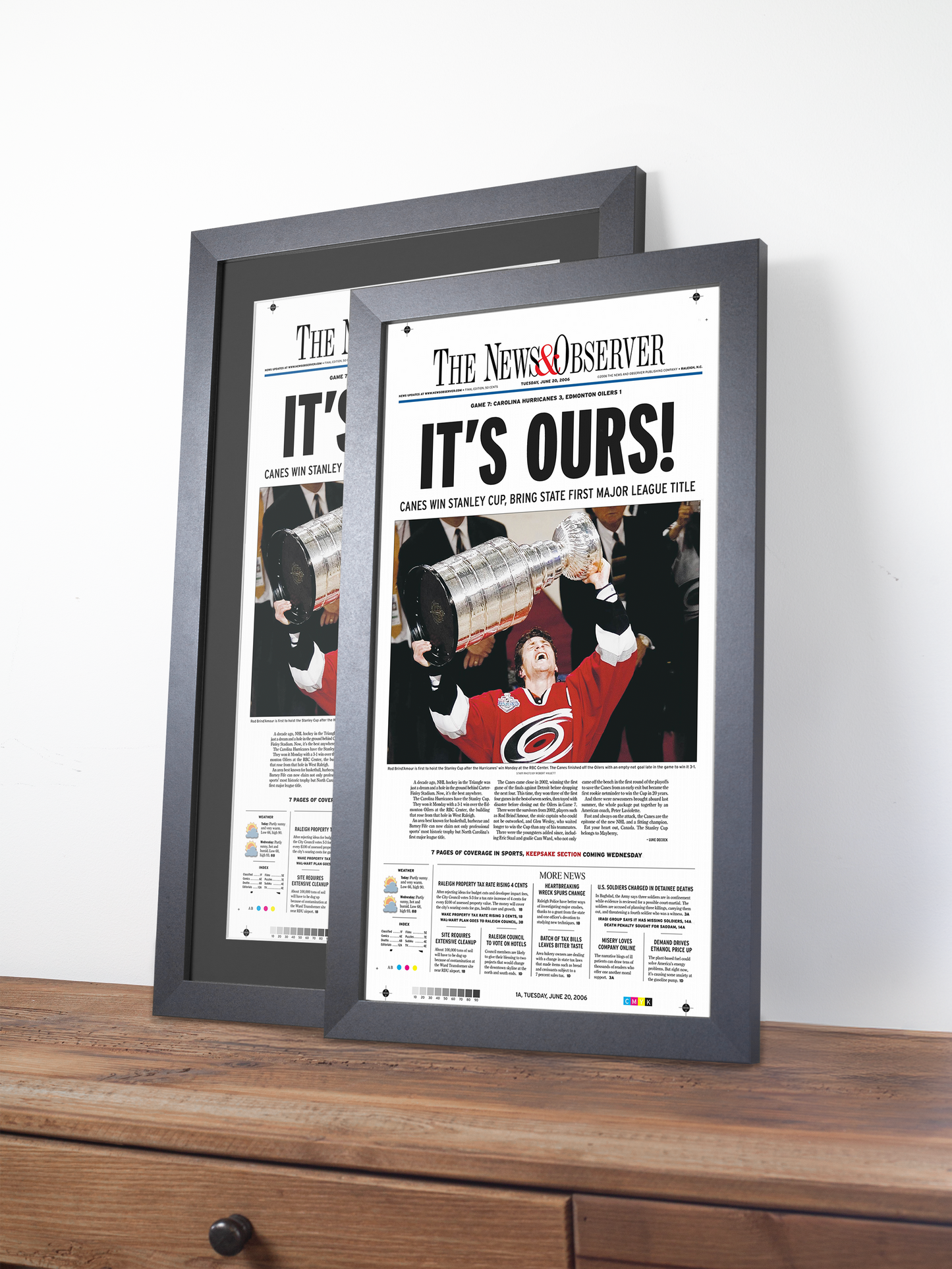 2006 Carolina Hurricanes “It’s Ours!” Stanley Cup Champions Framed Newspaper