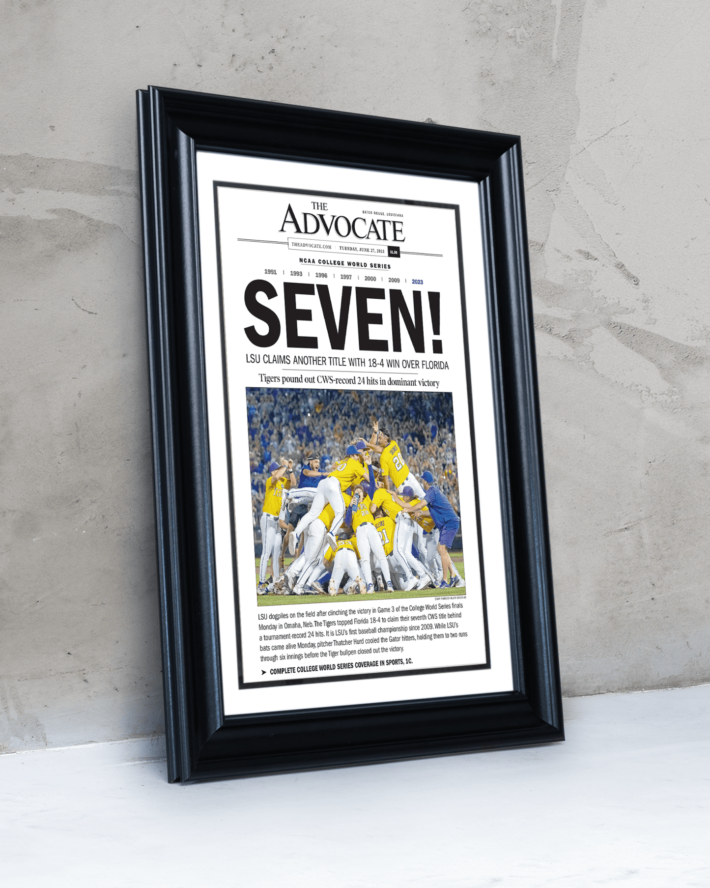 LSU Baseball – Set of 8 CWS Championship Front Page Newspapers (1991–2025) - TitleGameFrames.com