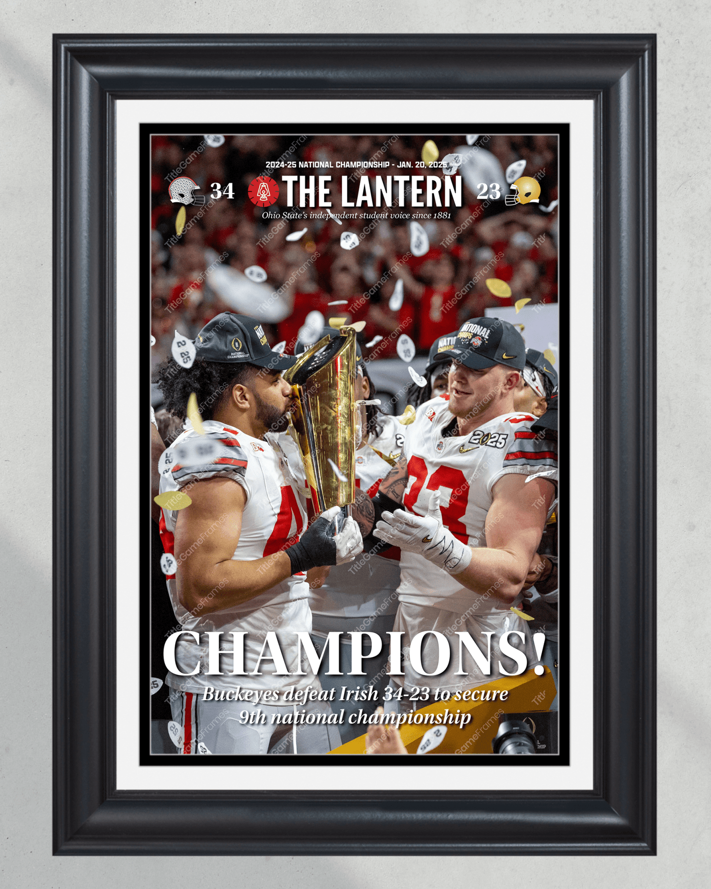 Ohio State Buckeyes 2025 Playoff Run Collector’s Set - 4 Framed Newspapers from 'The Lantern' - Title Game Frames