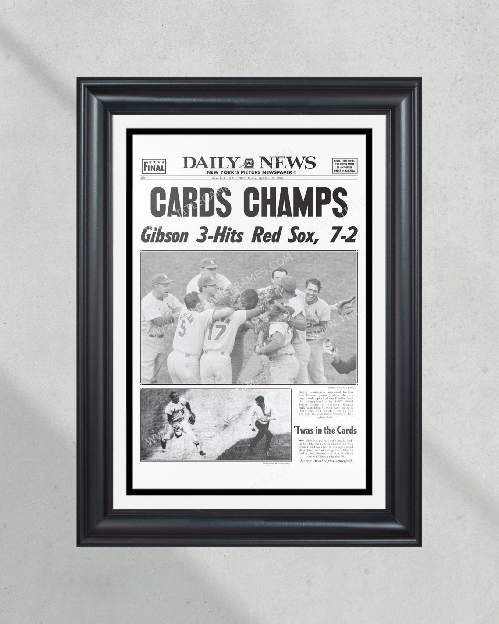 1967 St Louis Cardinals World Series Champs Framed Newspaper Print - Title Game Frames
