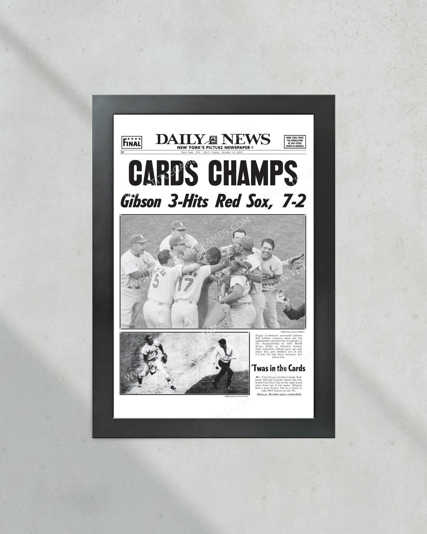 1967 St Louis Cardinals World Series Champs Framed Newspaper Print - Title Game Frames