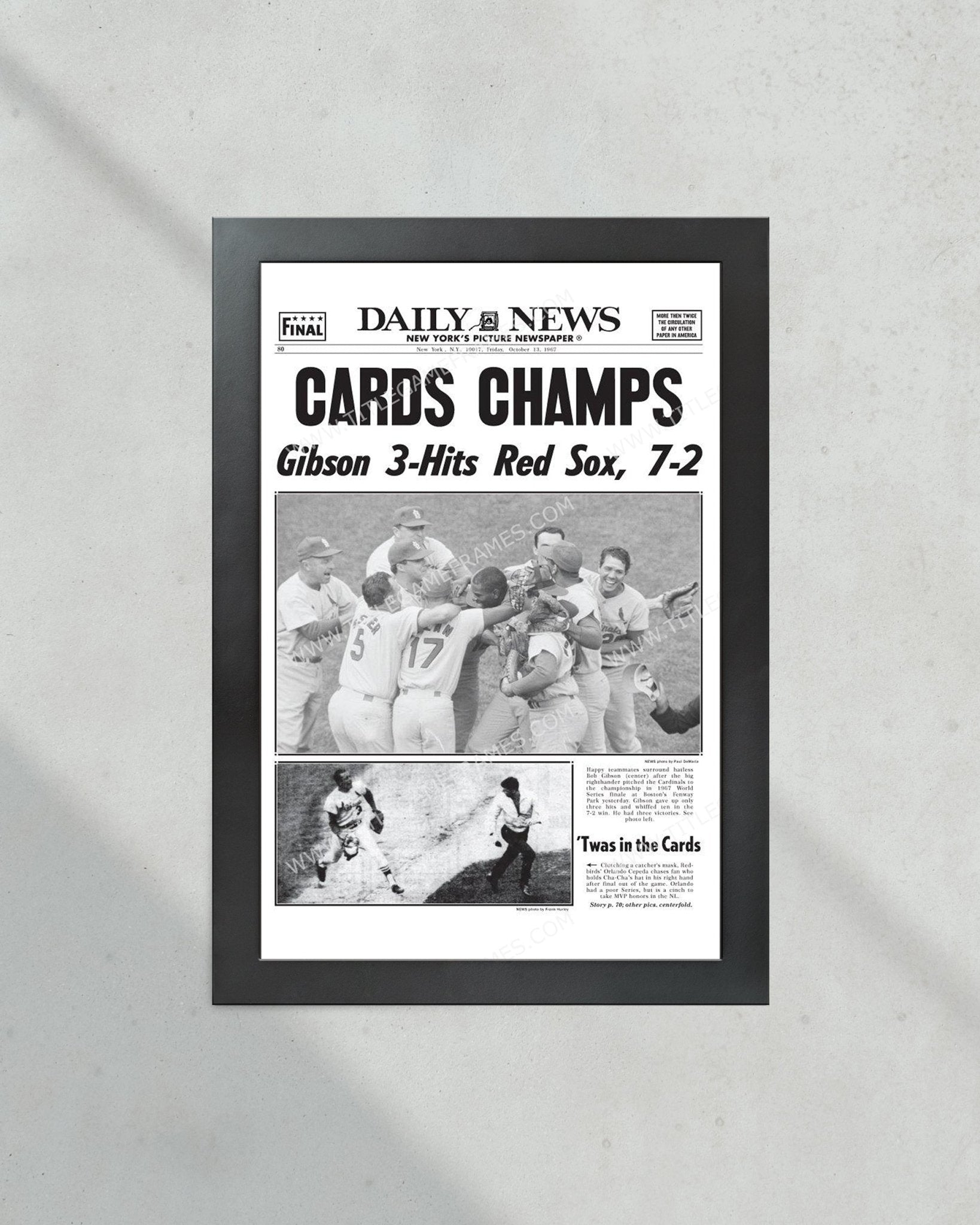 1967 St Louis Cardinals World Series Champs Framed Newspaper Print - Title Game Frames