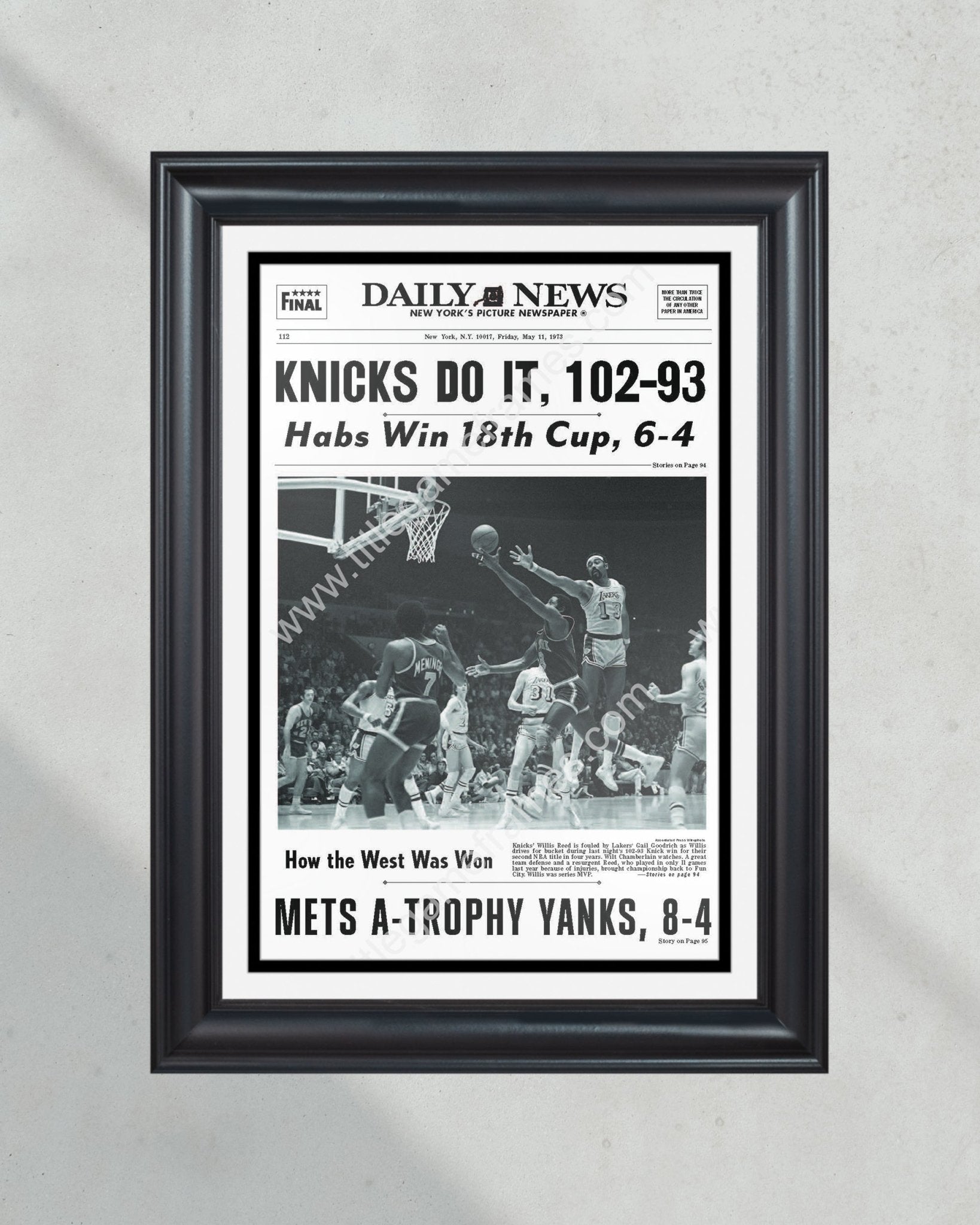 1973 New York Knicks NBA Champion Framed Front Page Newspaper Print – Title  Game Frames