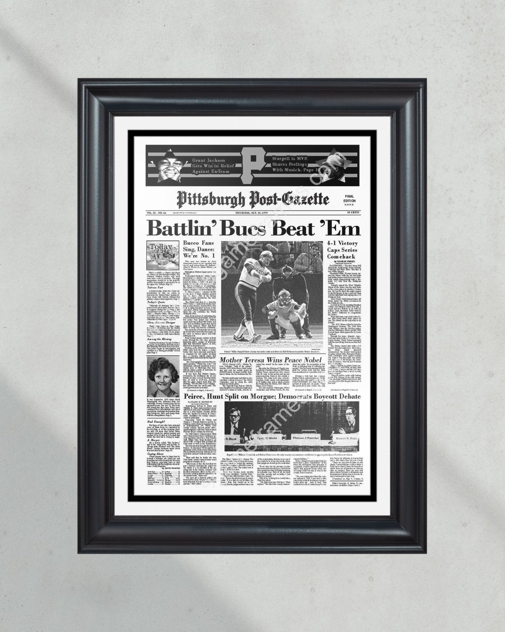 1979 Pittsburgh Pirates World Series Champions Framed Front Page Newsp