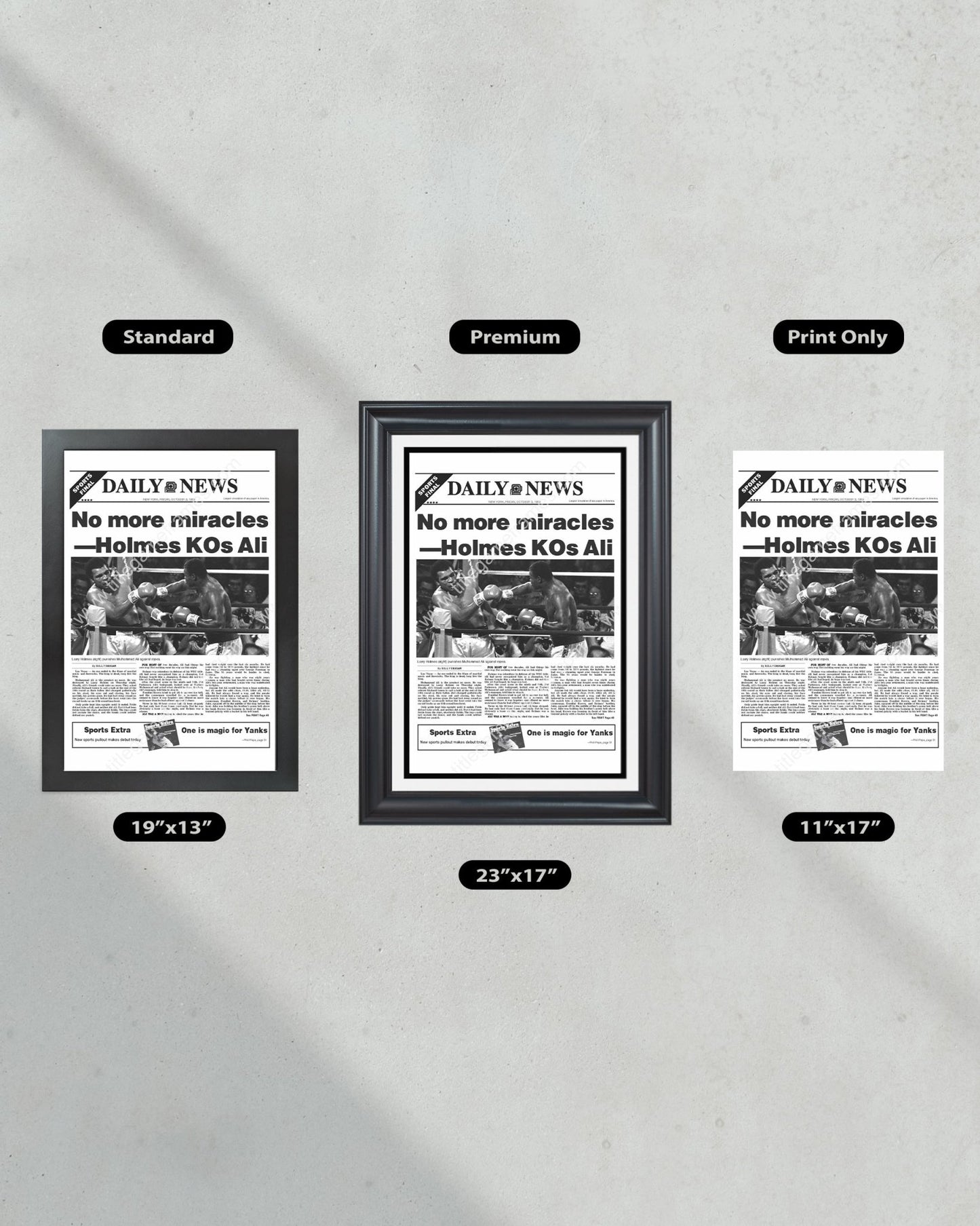 1980 Larry Holmes Defeats Muhammad Ali Heavyweight Championship Boxing Framed Front Page Newspaper Print - Title Game Frames