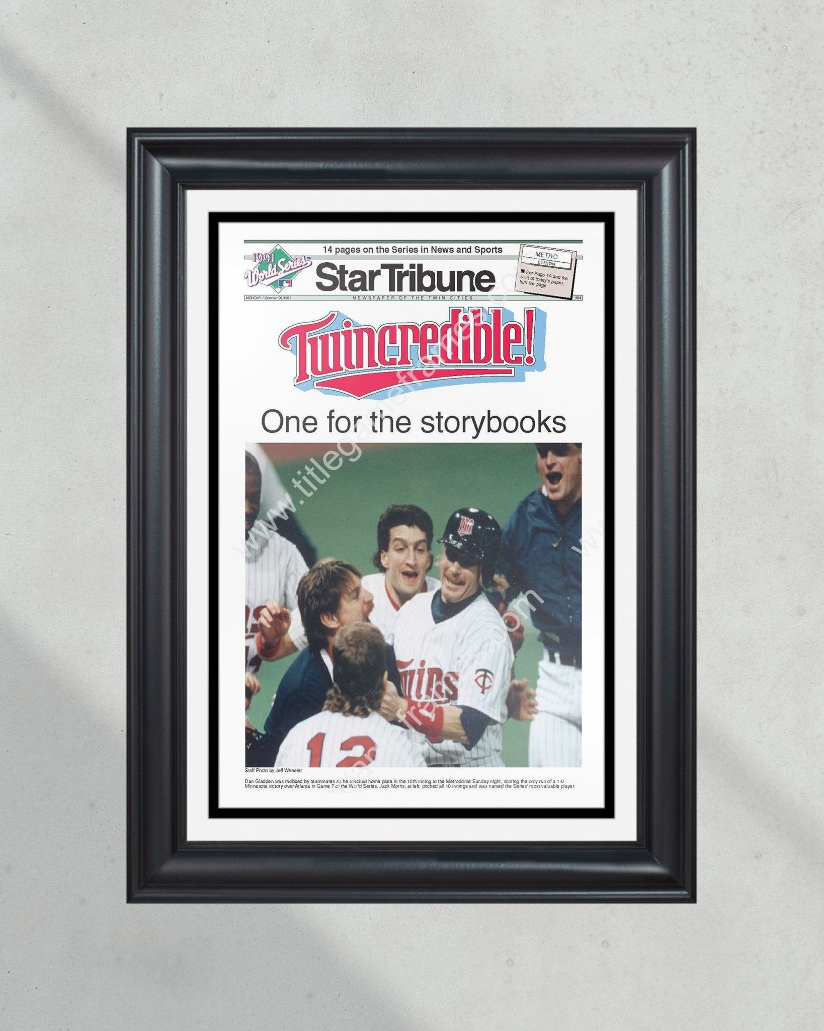 1991 Minnesota Twins World Series Champions Framed Front Page Newspape –  Title Game Frames